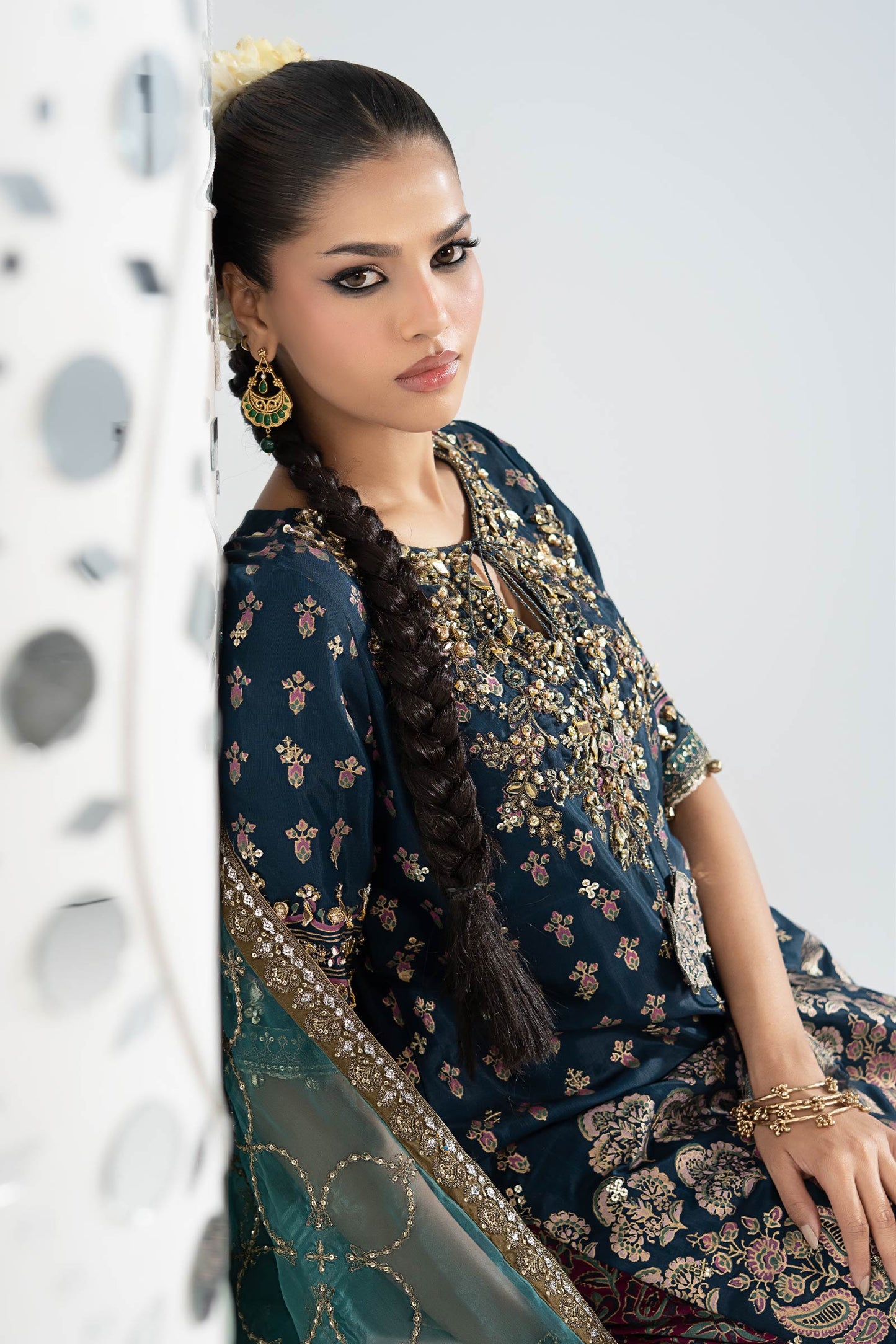 3 Piece Embroidered Raw Silk Suit