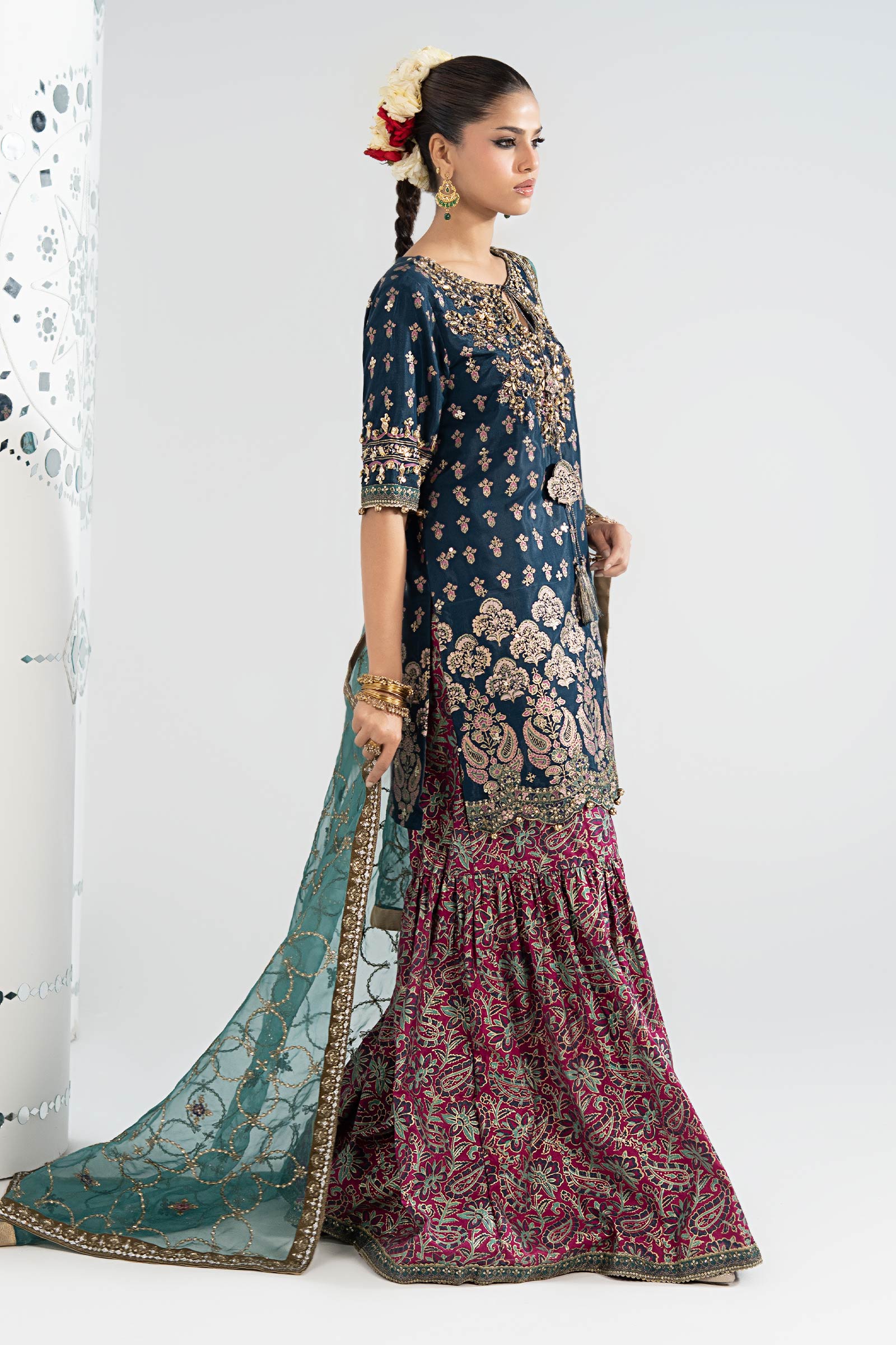 3 Piece Embroidered Raw Silk Suit