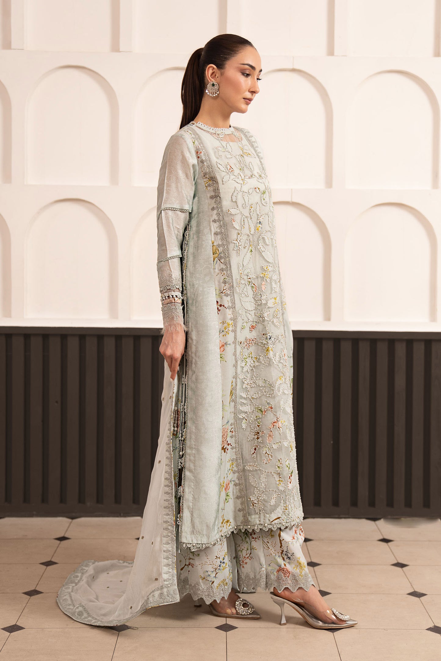 3 Piece Embroidered Raw Silk Suit