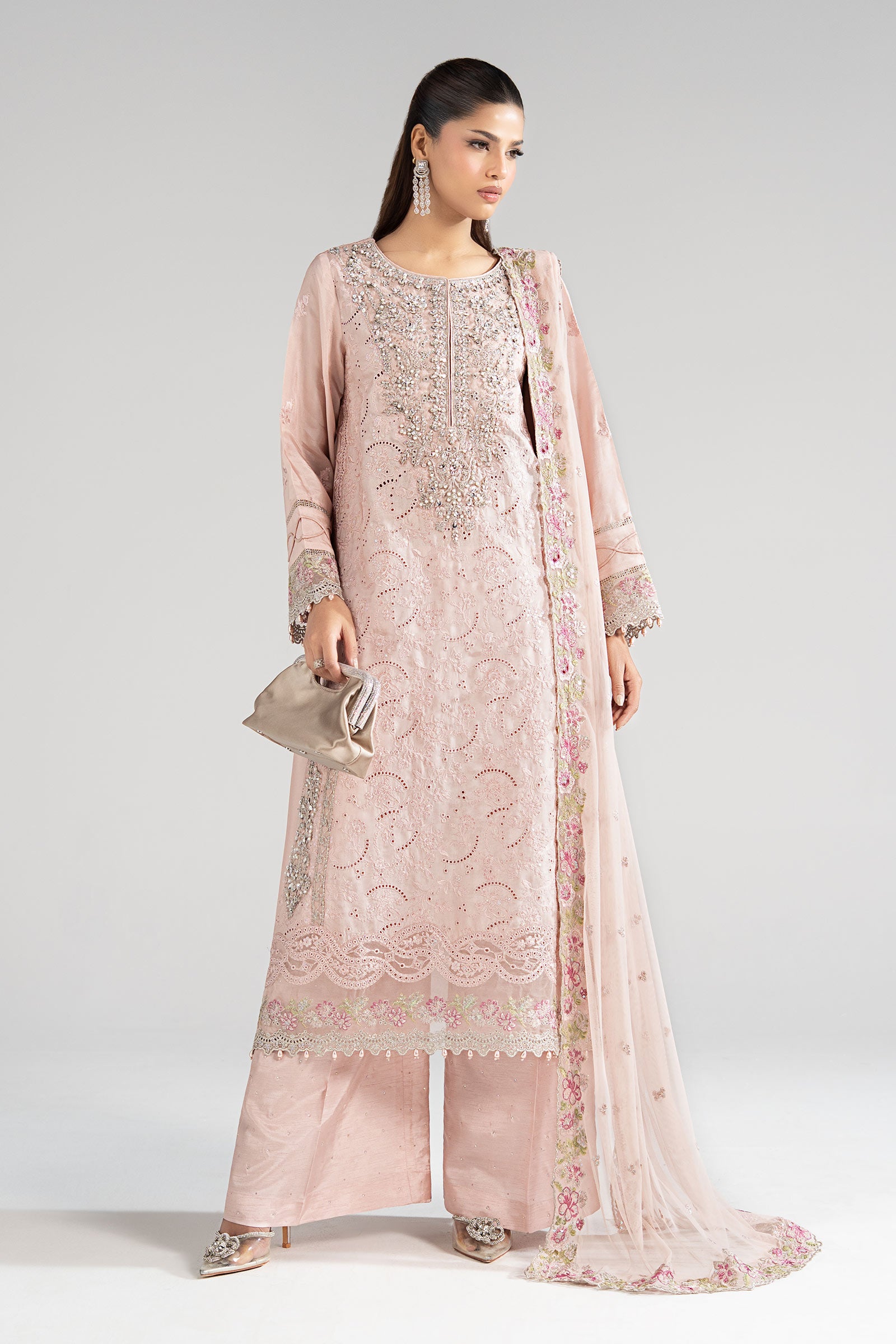 3 Piece Embroidered Tissue Silk Suit
