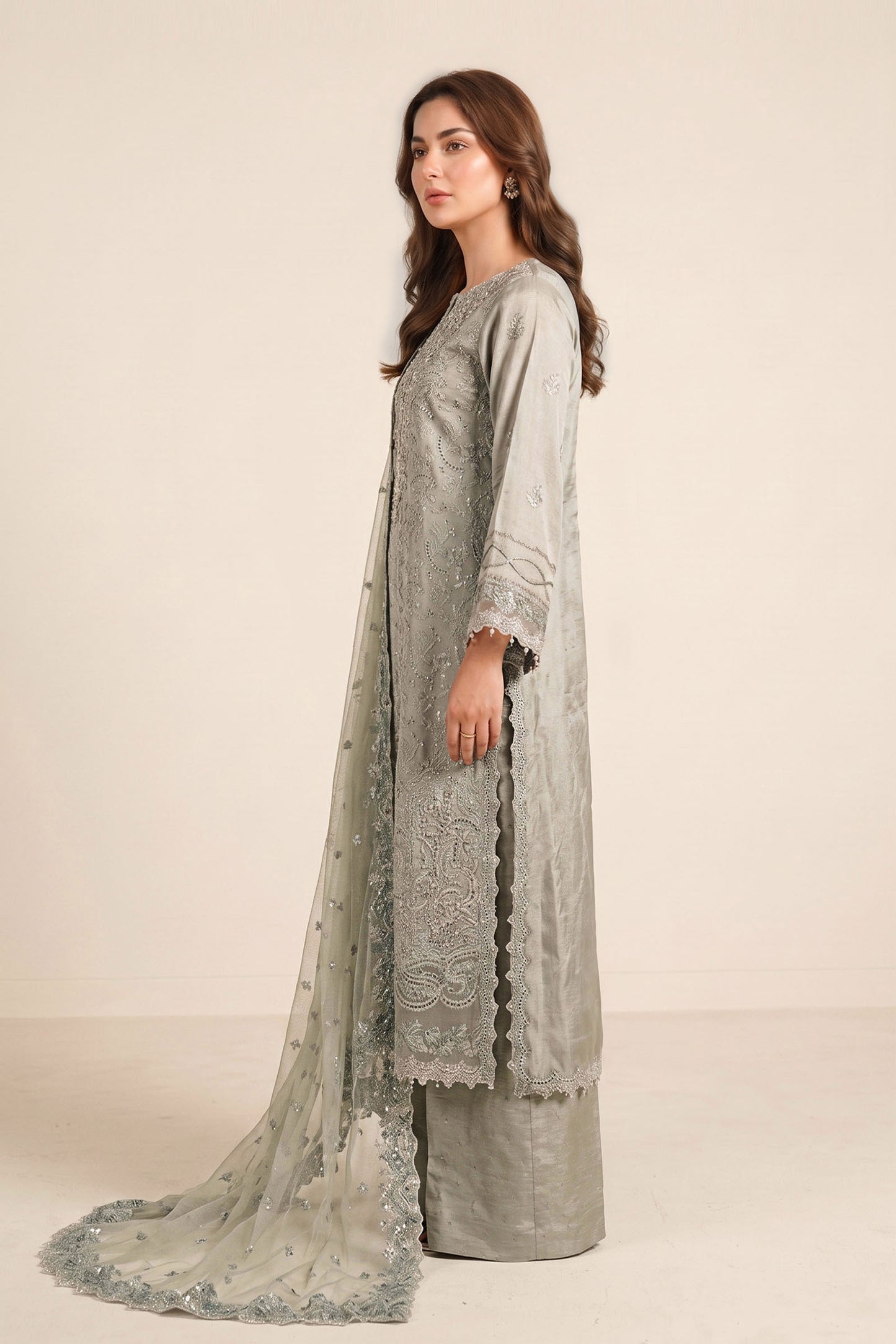 3 Piece Embroidered Tissue Silk Suit