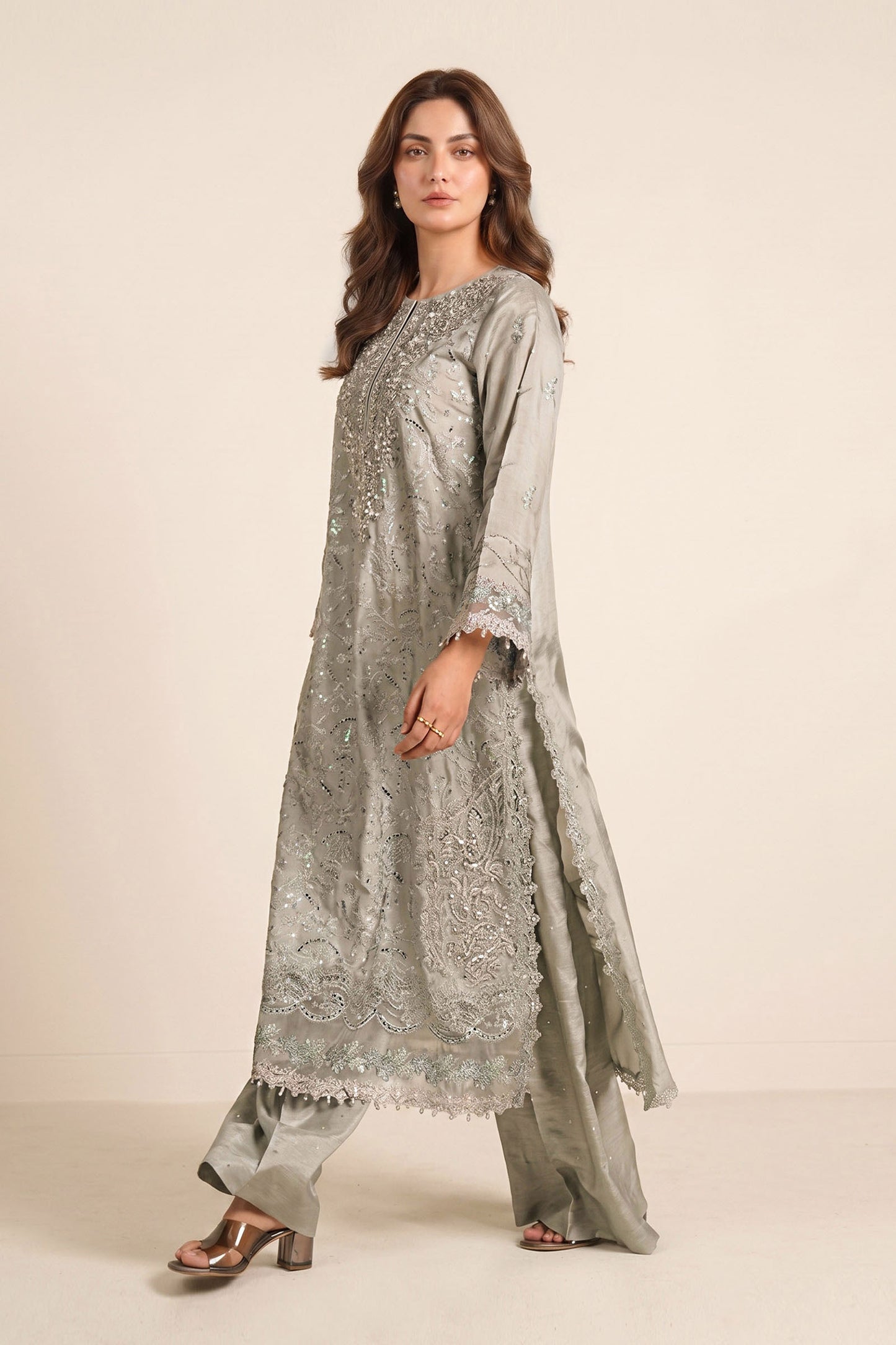 3 Piece Embroidered Tissue Silk Suit