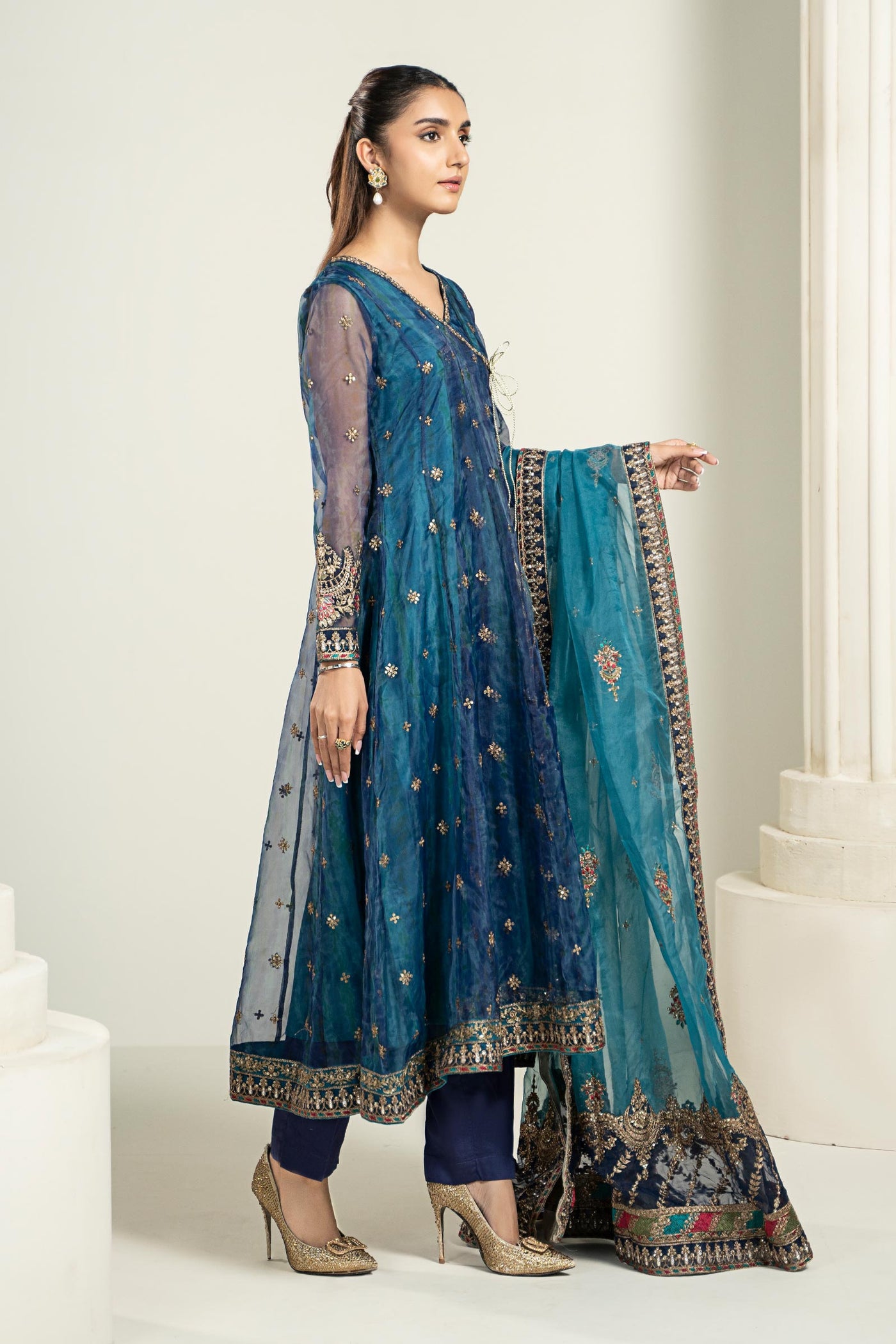3 Piece Embroidered Frock