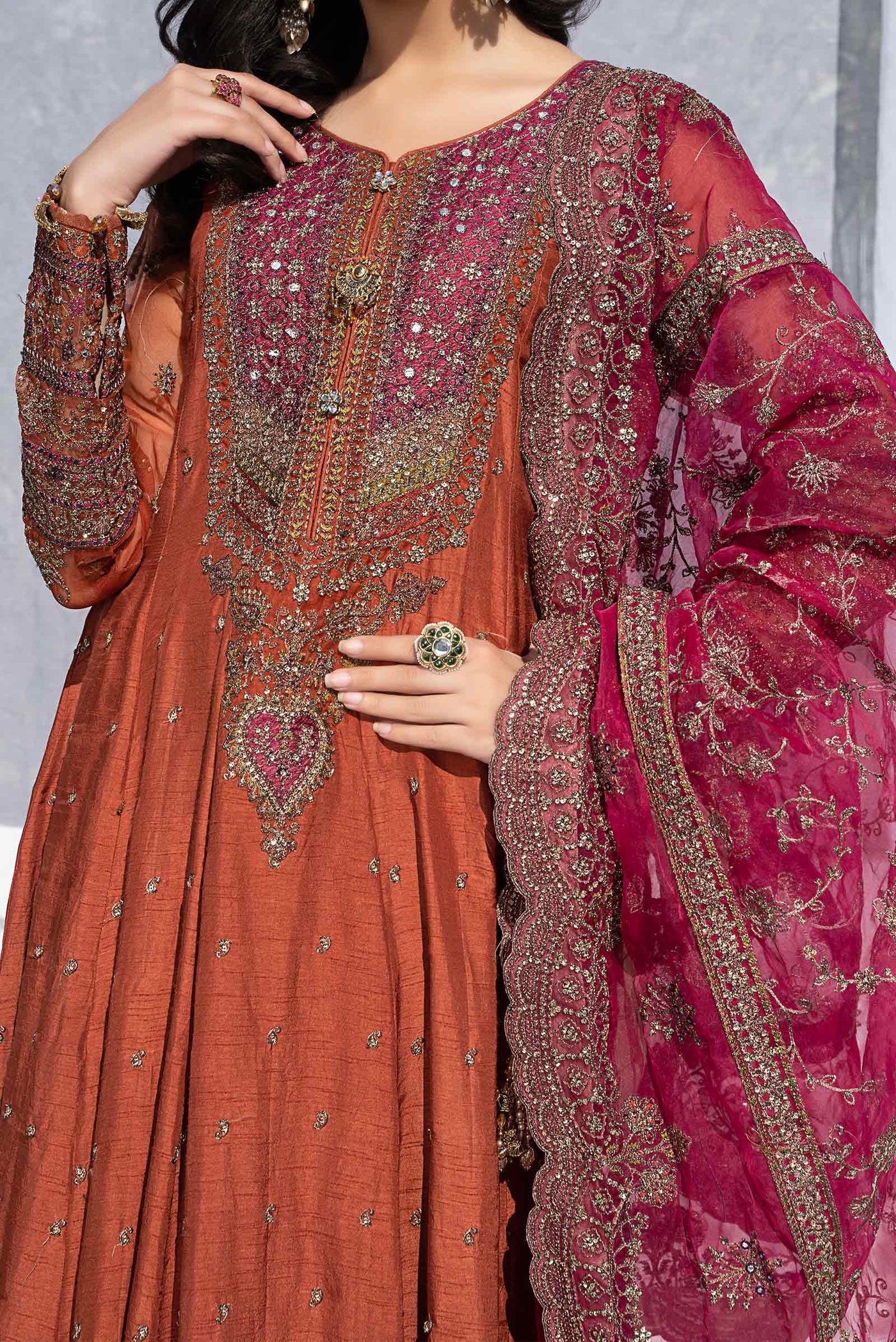 3 Piece Embroidered Raw Silk Suit