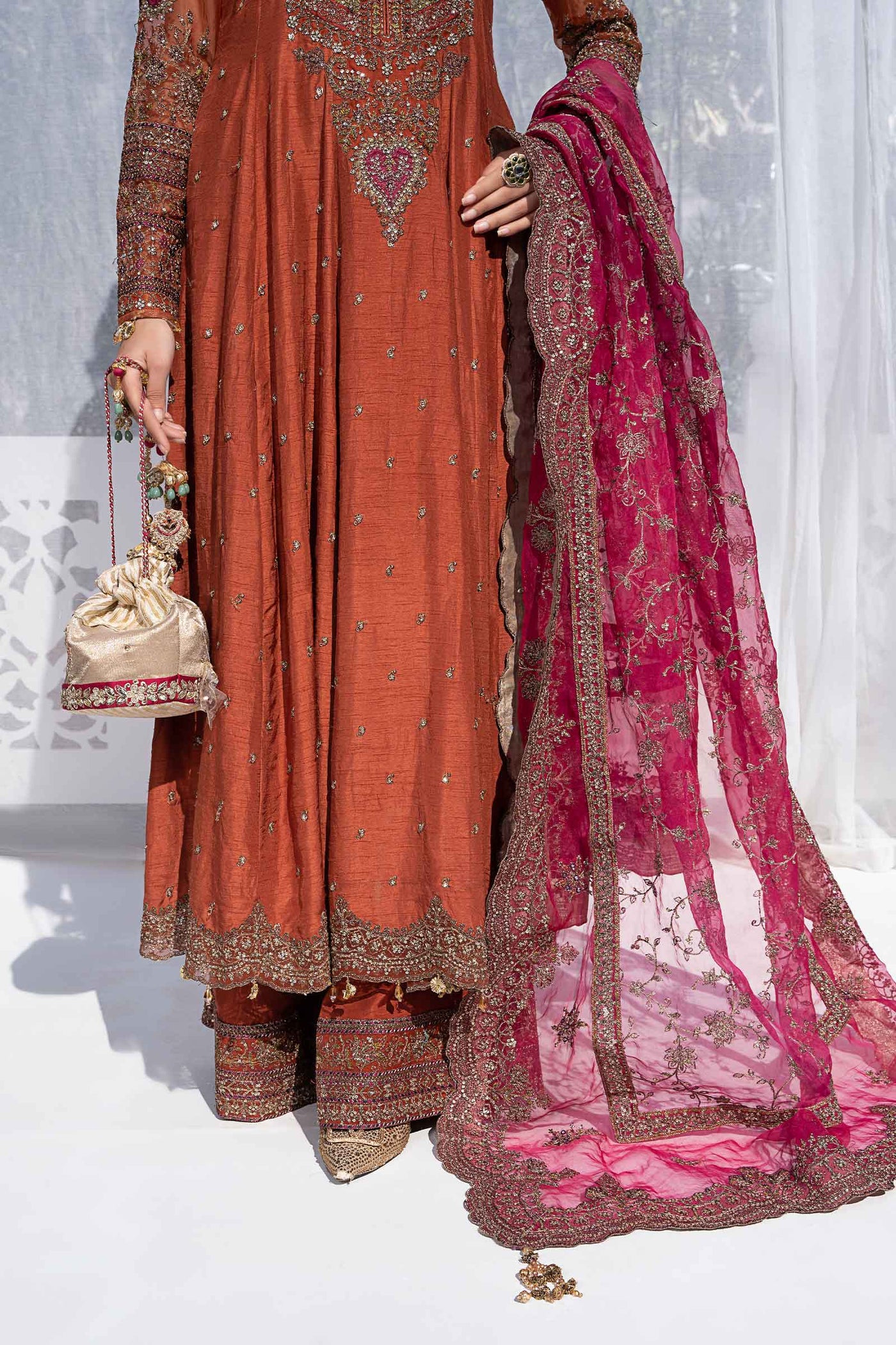 3 Piece Embroidered Raw Silk Suit