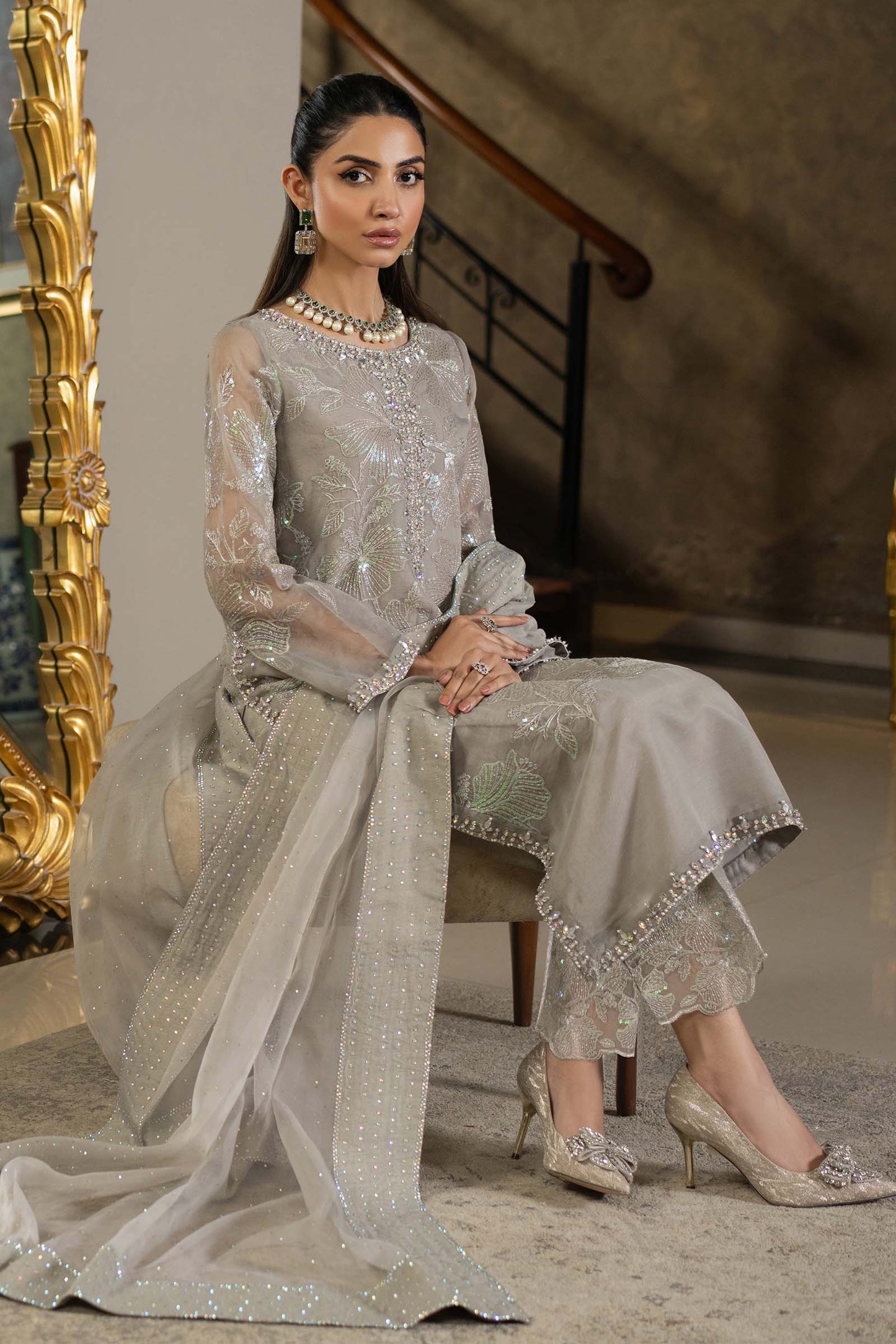 3 Piece Embroidered Organza Suit