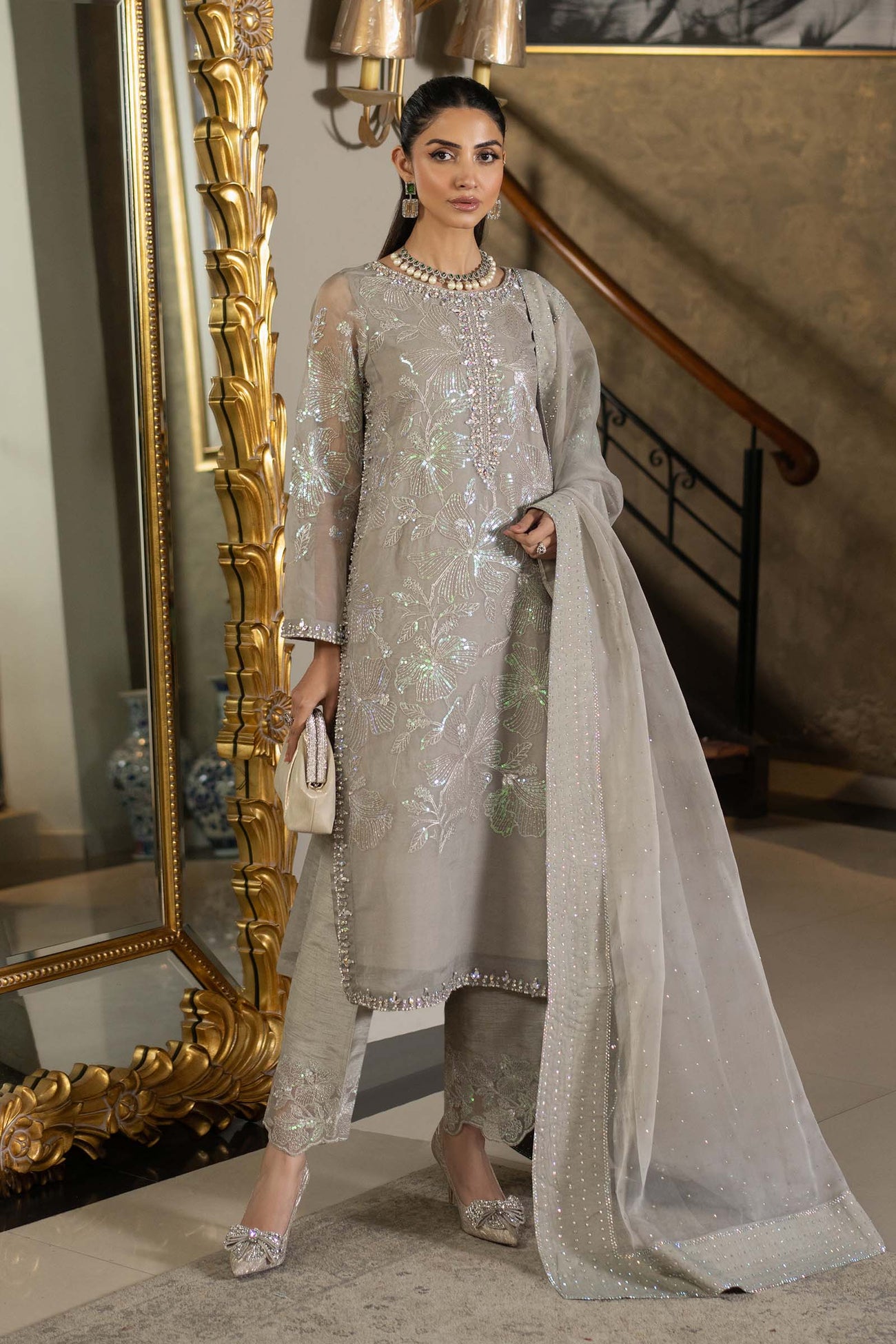 3 Piece Embroidered Organza Suit