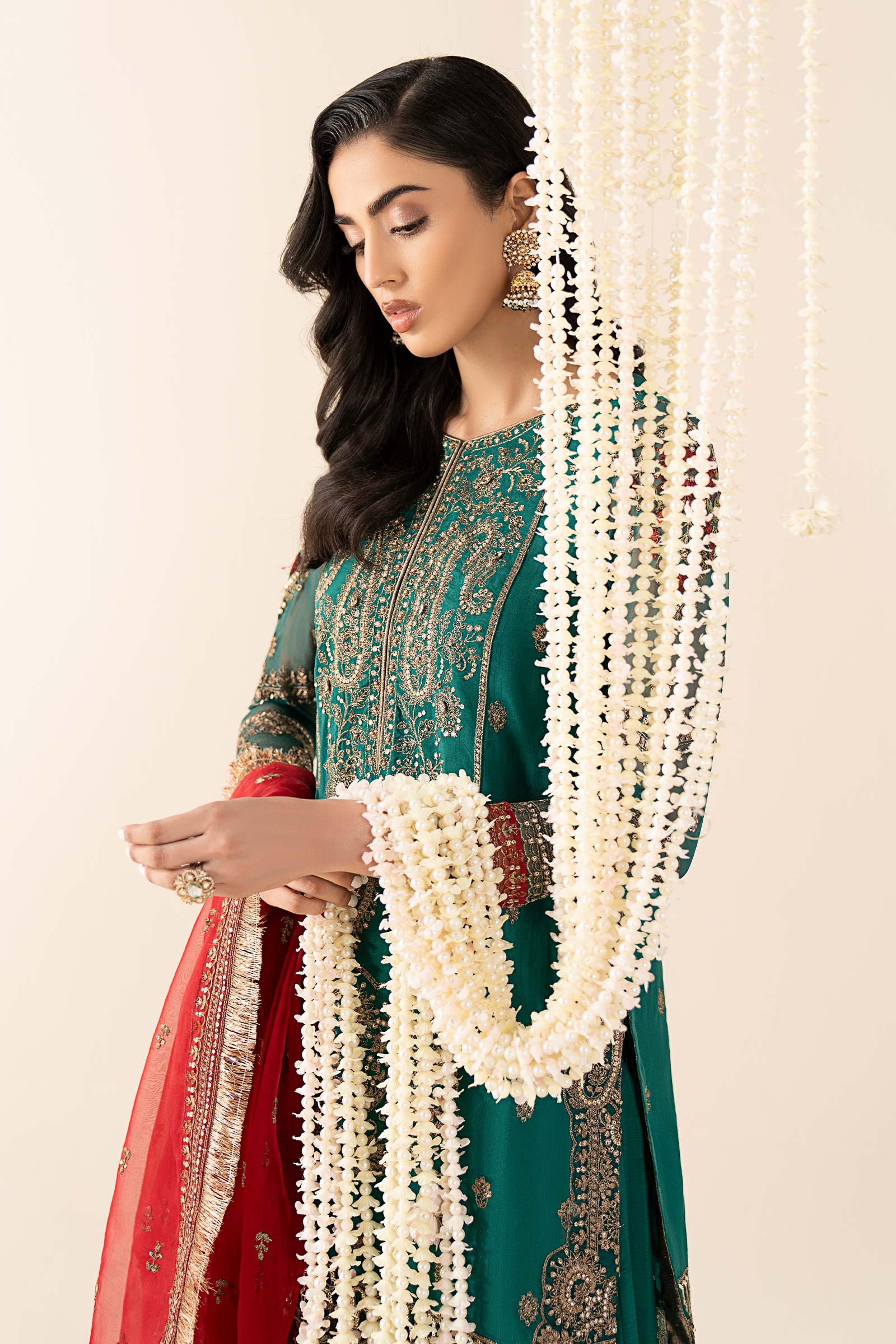 3 Piece Embroidered Raw Silk Suit