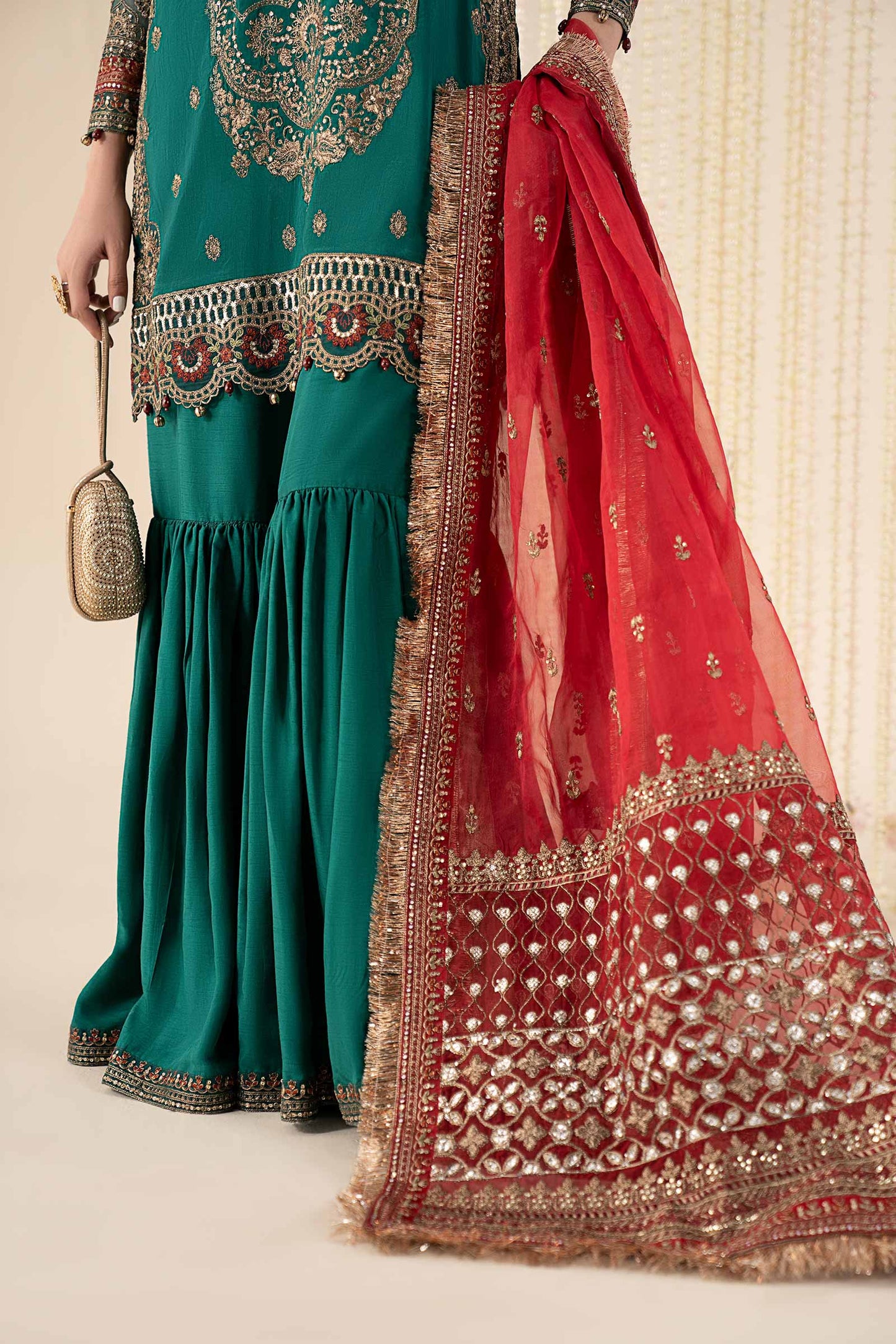 3 Piece Embroidered Raw Silk Suit