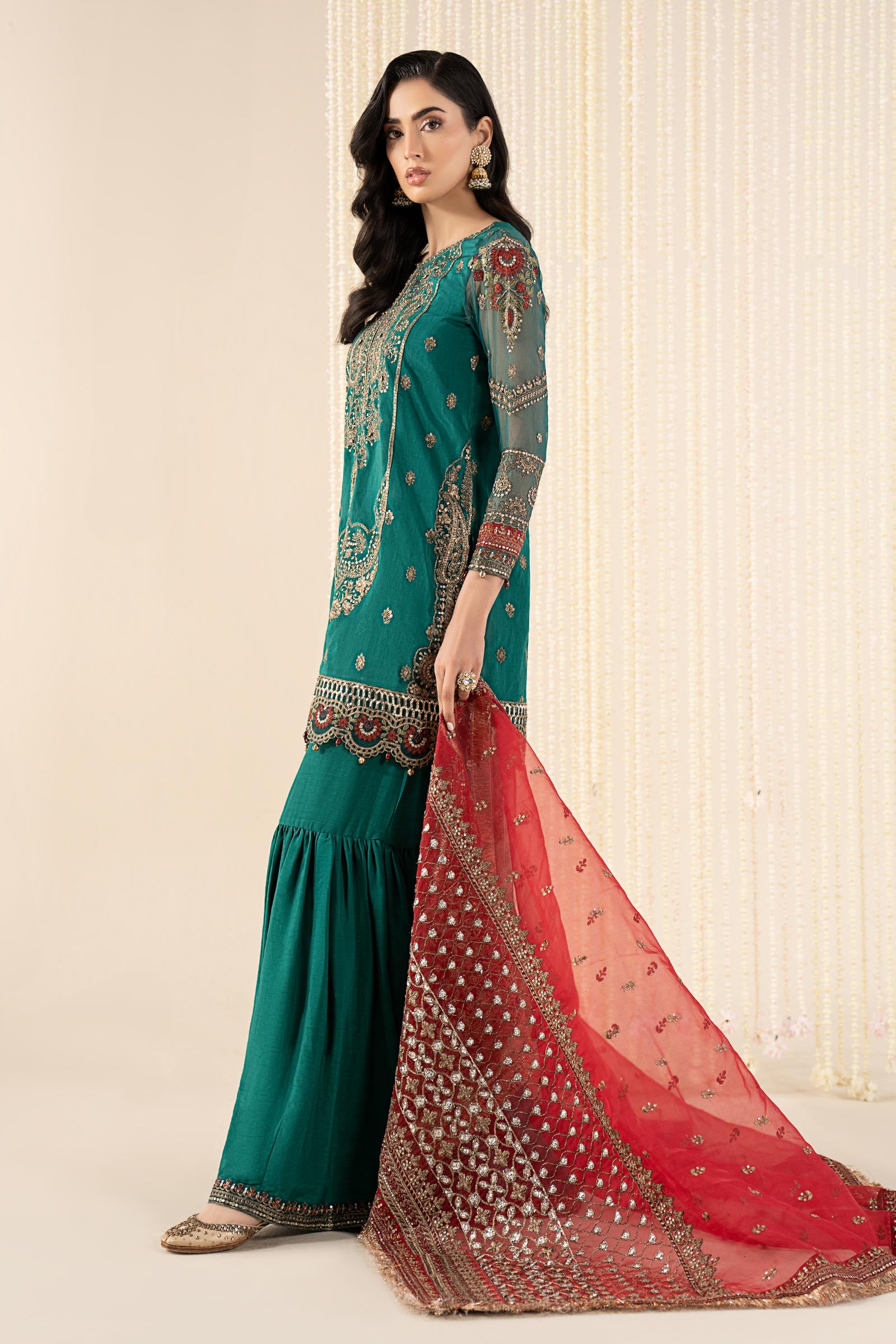 3 Piece Embroidered Raw Silk Suit