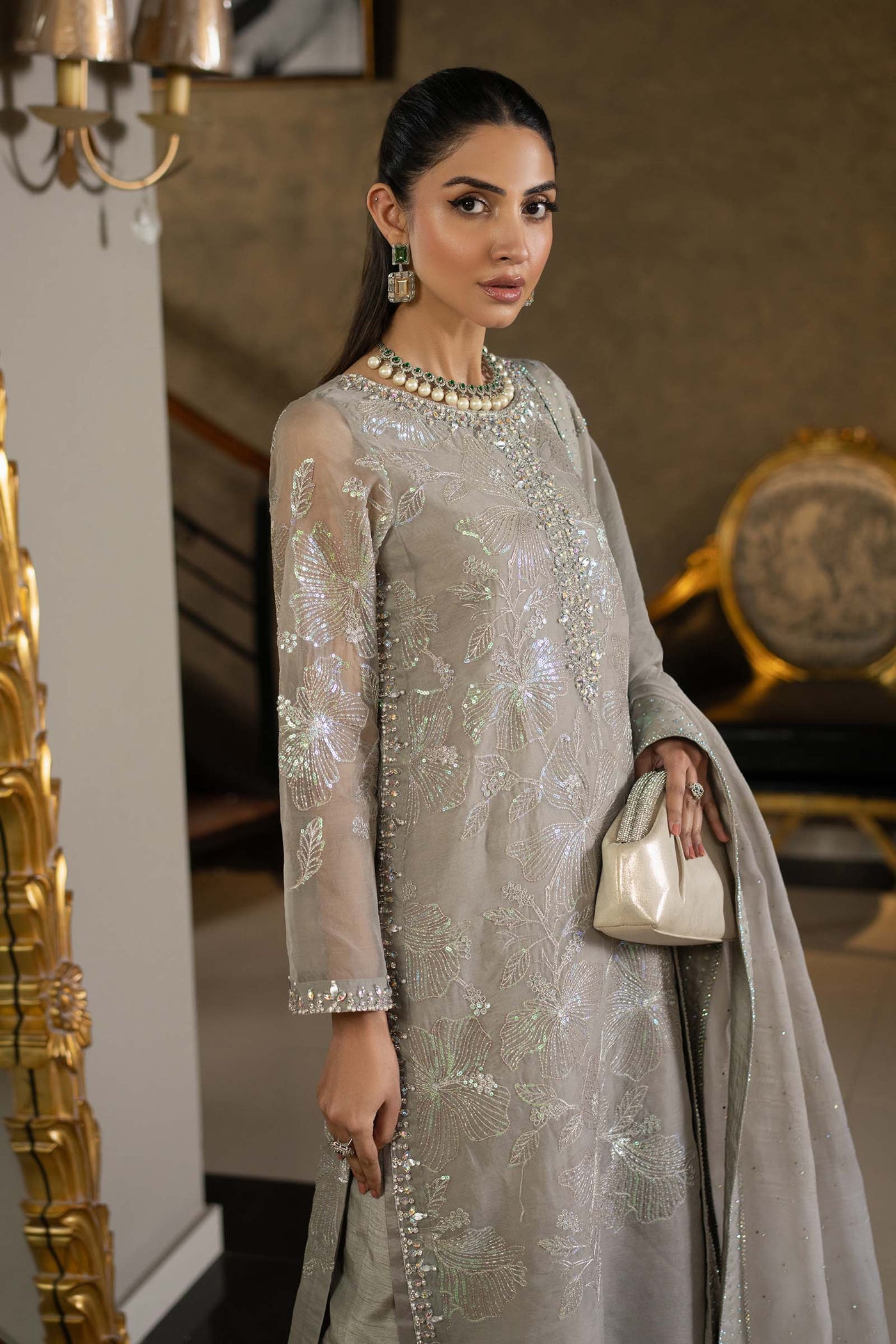 3 Piece Embroidered Organza Suit