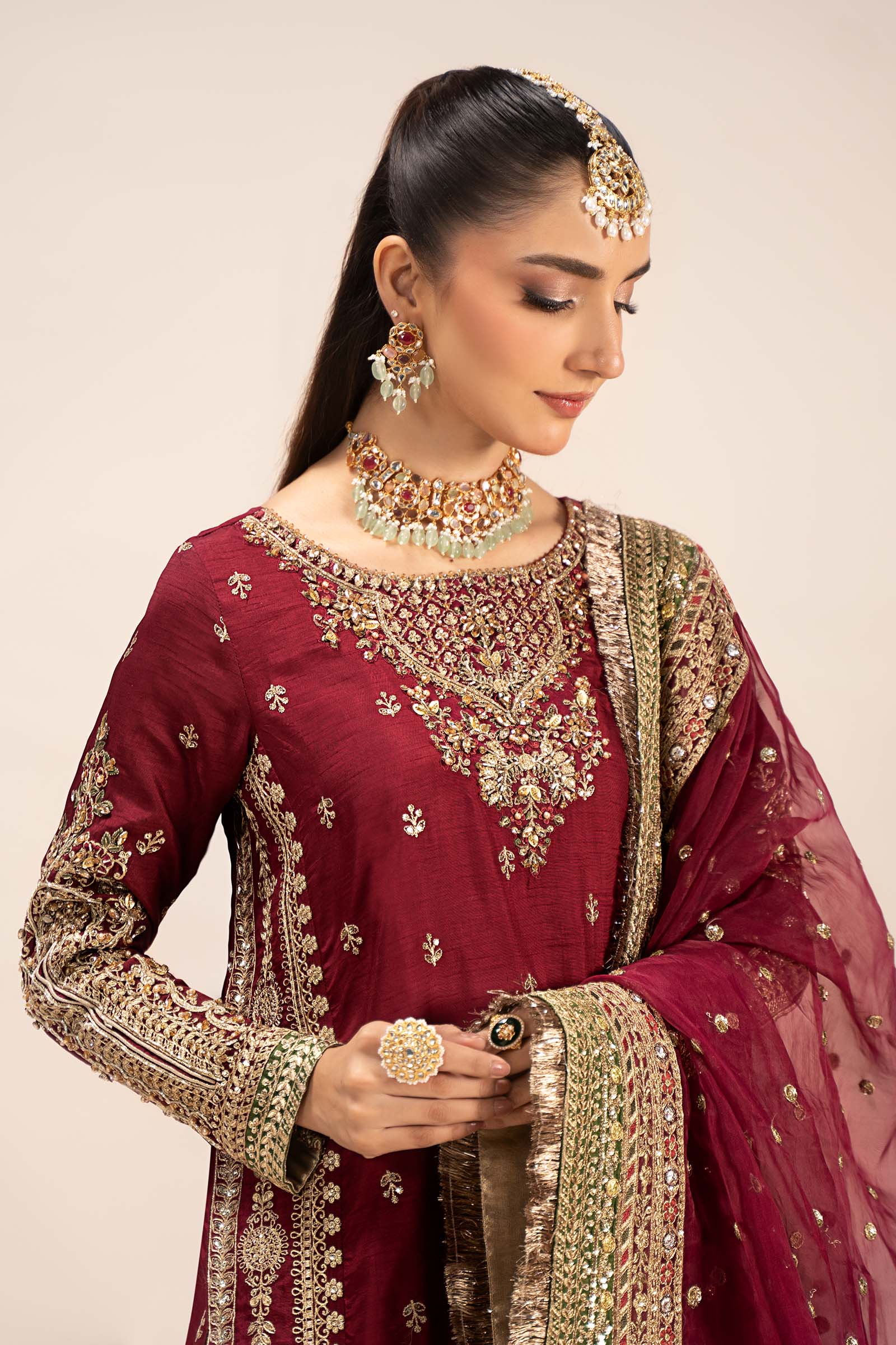 3 Piece Embroidered Raw Silk Suit