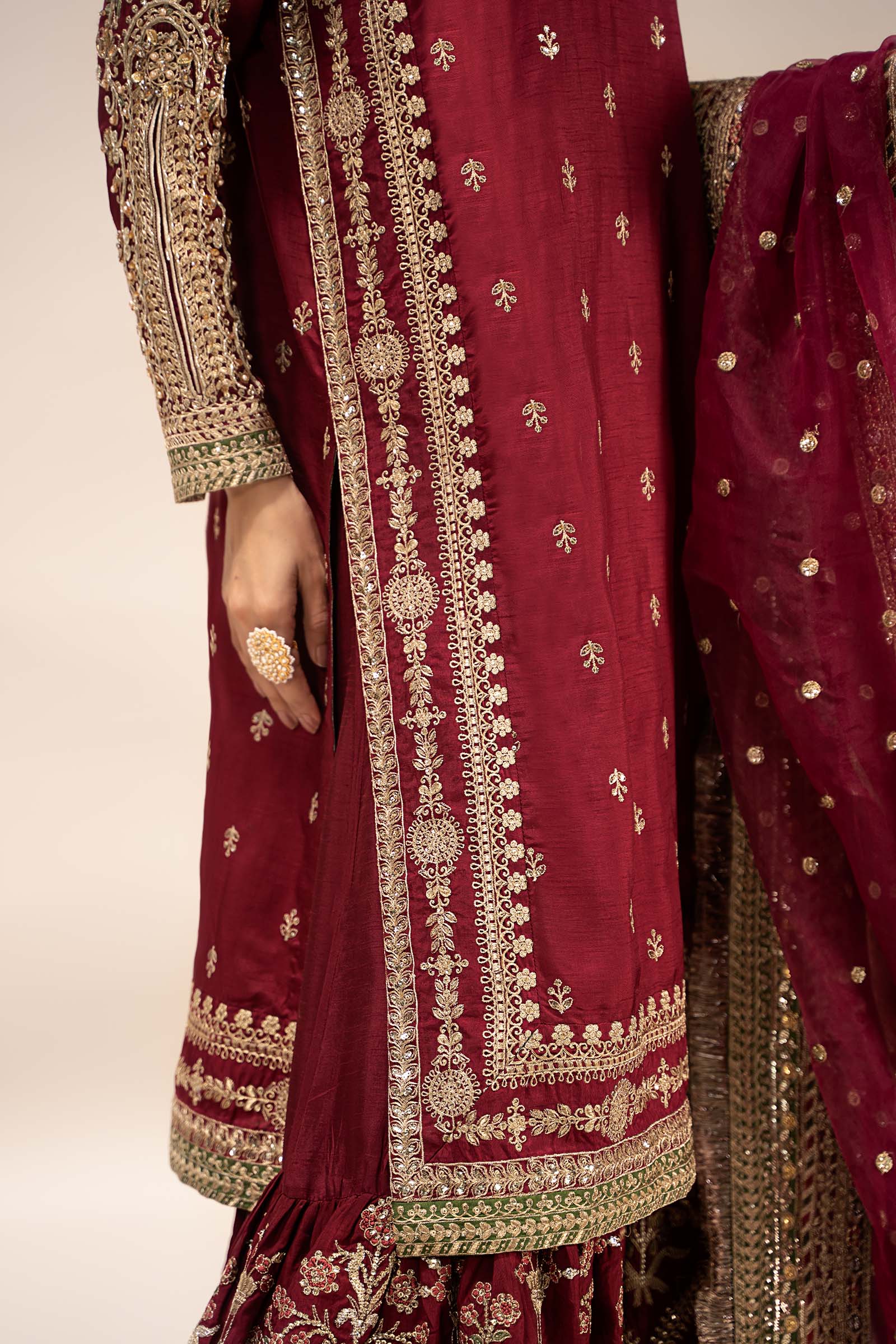 3 Piece Embroidered Raw Silk Suit