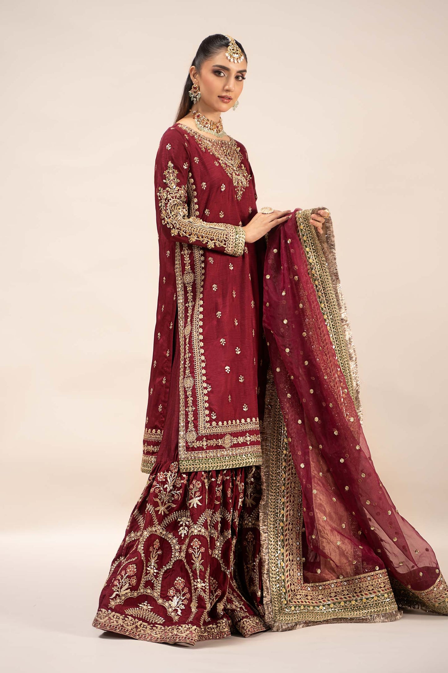3 Piece Embroidered Raw Silk Suit