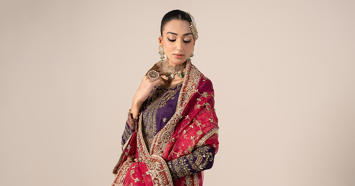 3 Piece Embroidered Raw Silk Suit