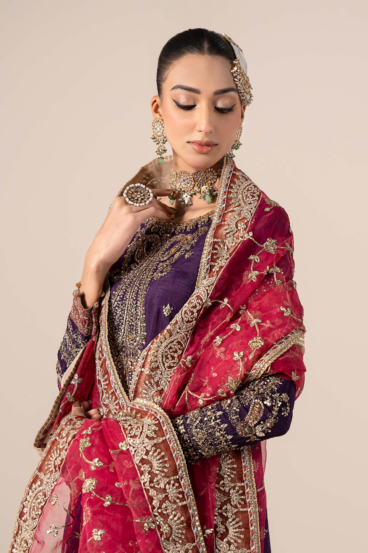3 Piece Embroidered Raw Silk Suit