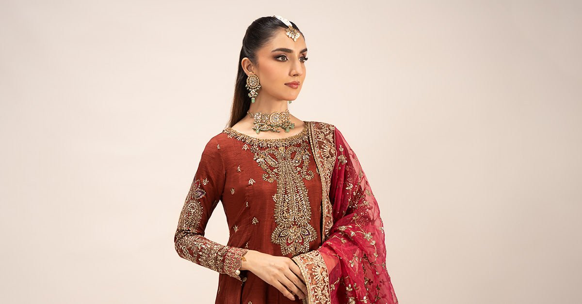 3 Piece Embroidered Raw Silk Suit