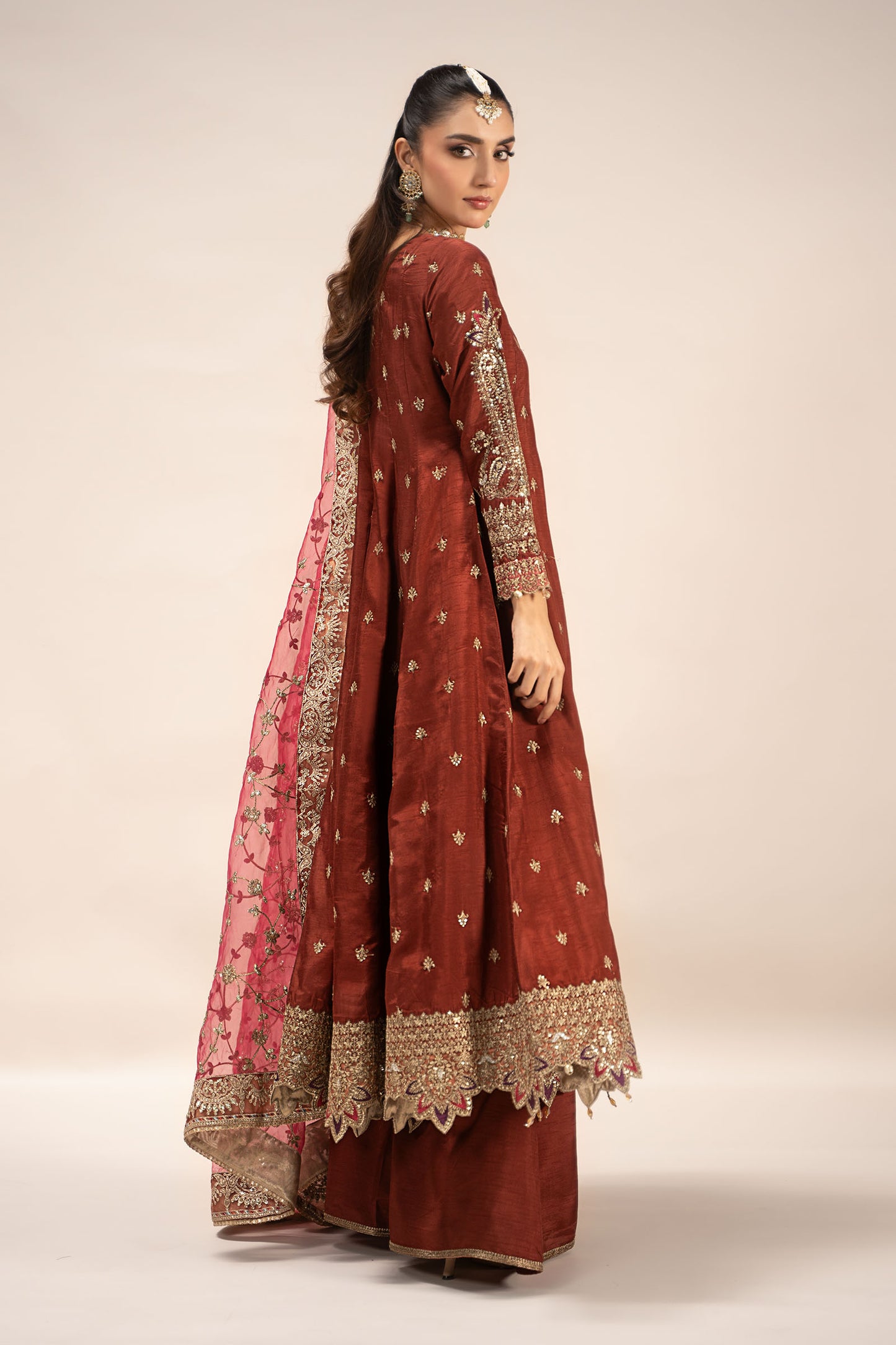 3 Piece Embroidered Raw Silk Suit