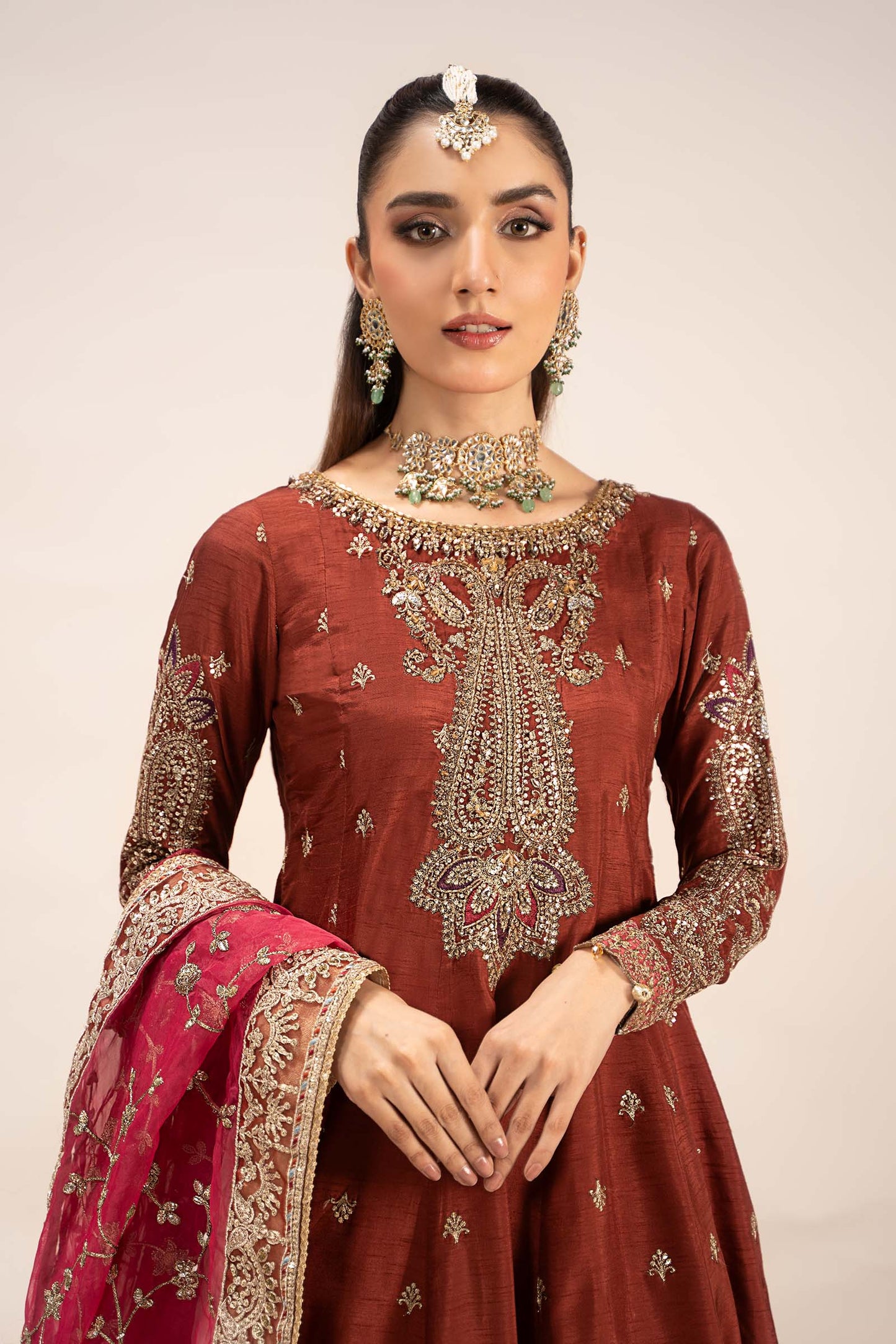 3 Piece Embroidered Raw Silk Suit