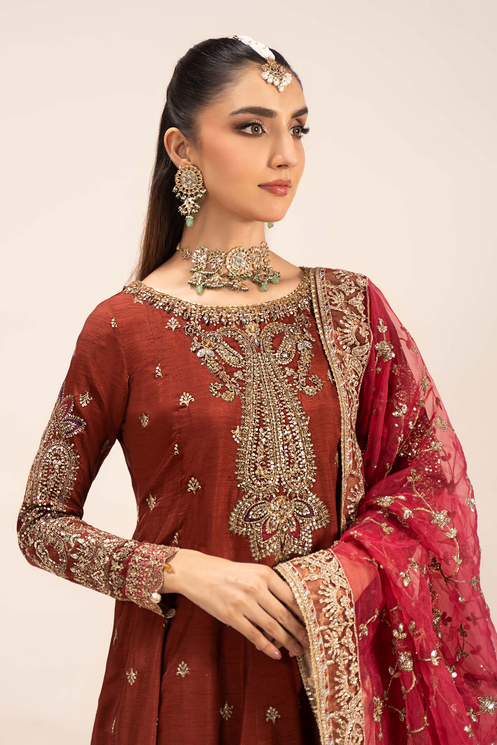 3 Piece Embroidered Raw Silk Suit