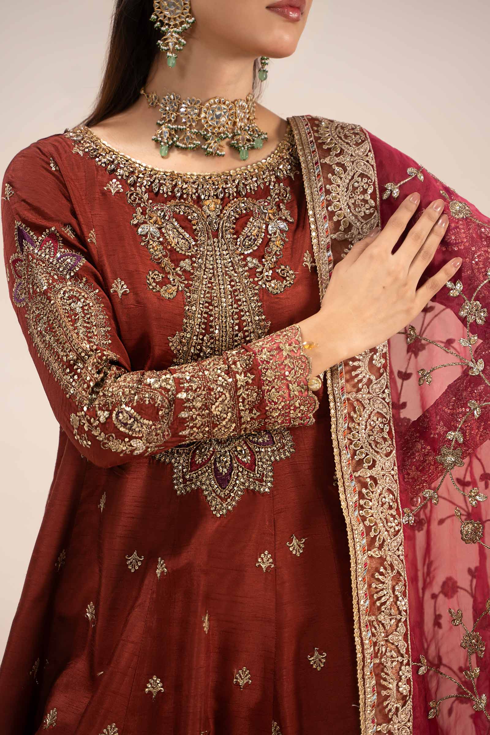 3 Piece Embroidered Raw Silk Suit