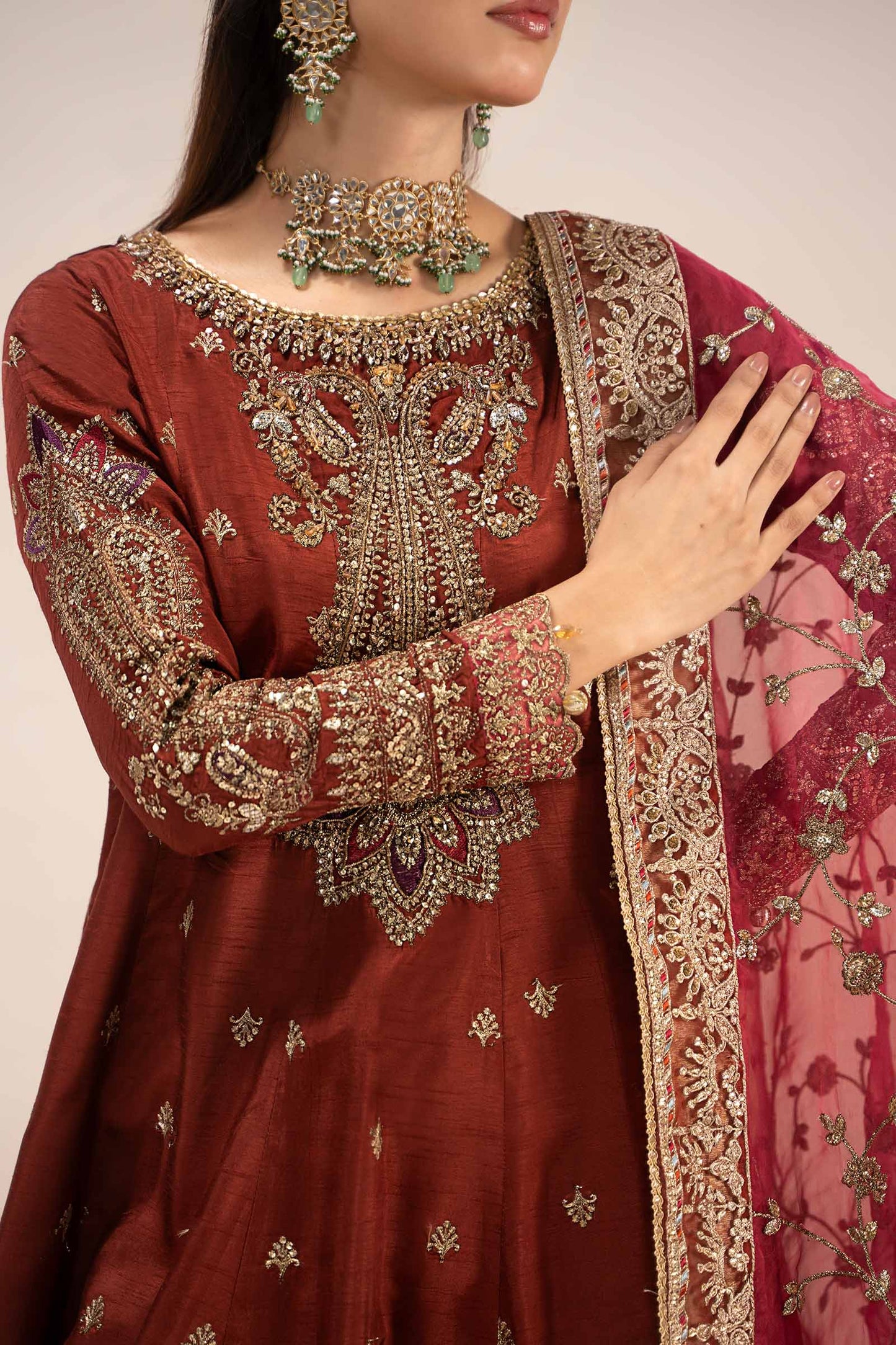 3 Piece Embroidered Raw Silk Suit