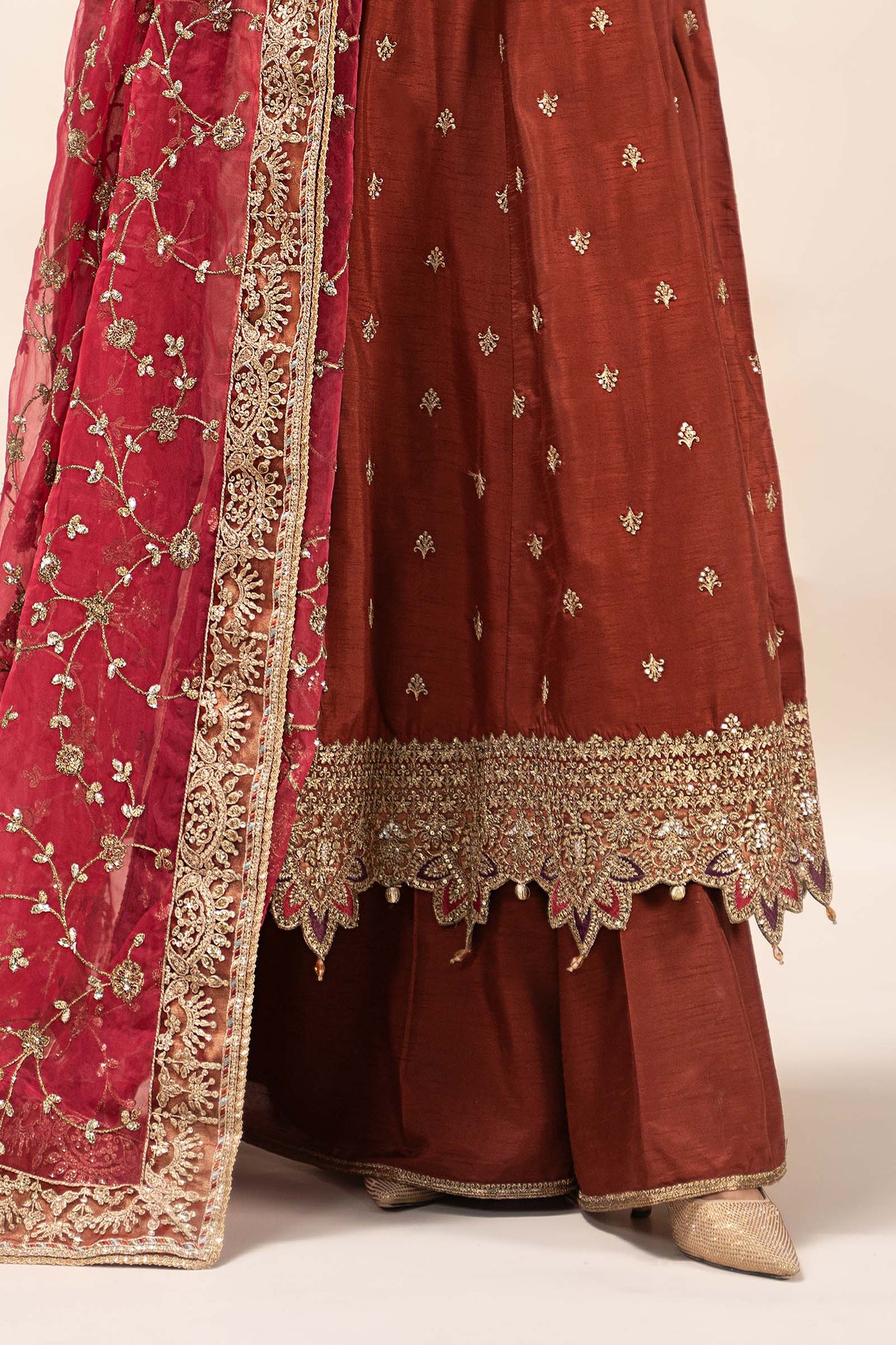 3 Piece Embroidered Raw Silk Suit