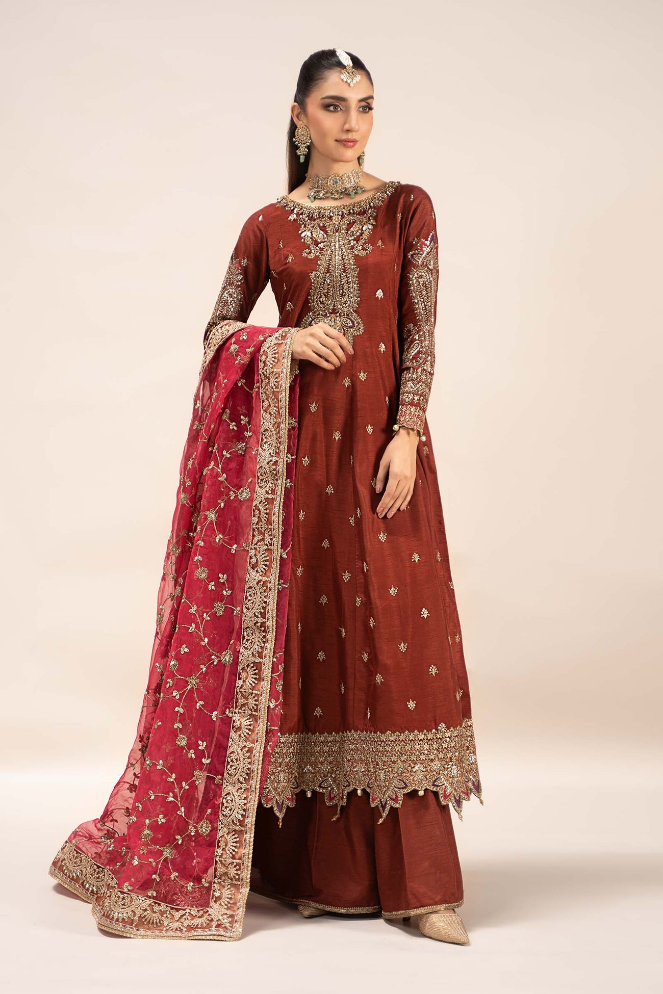 3 Piece Embroidered Raw Silk Suit