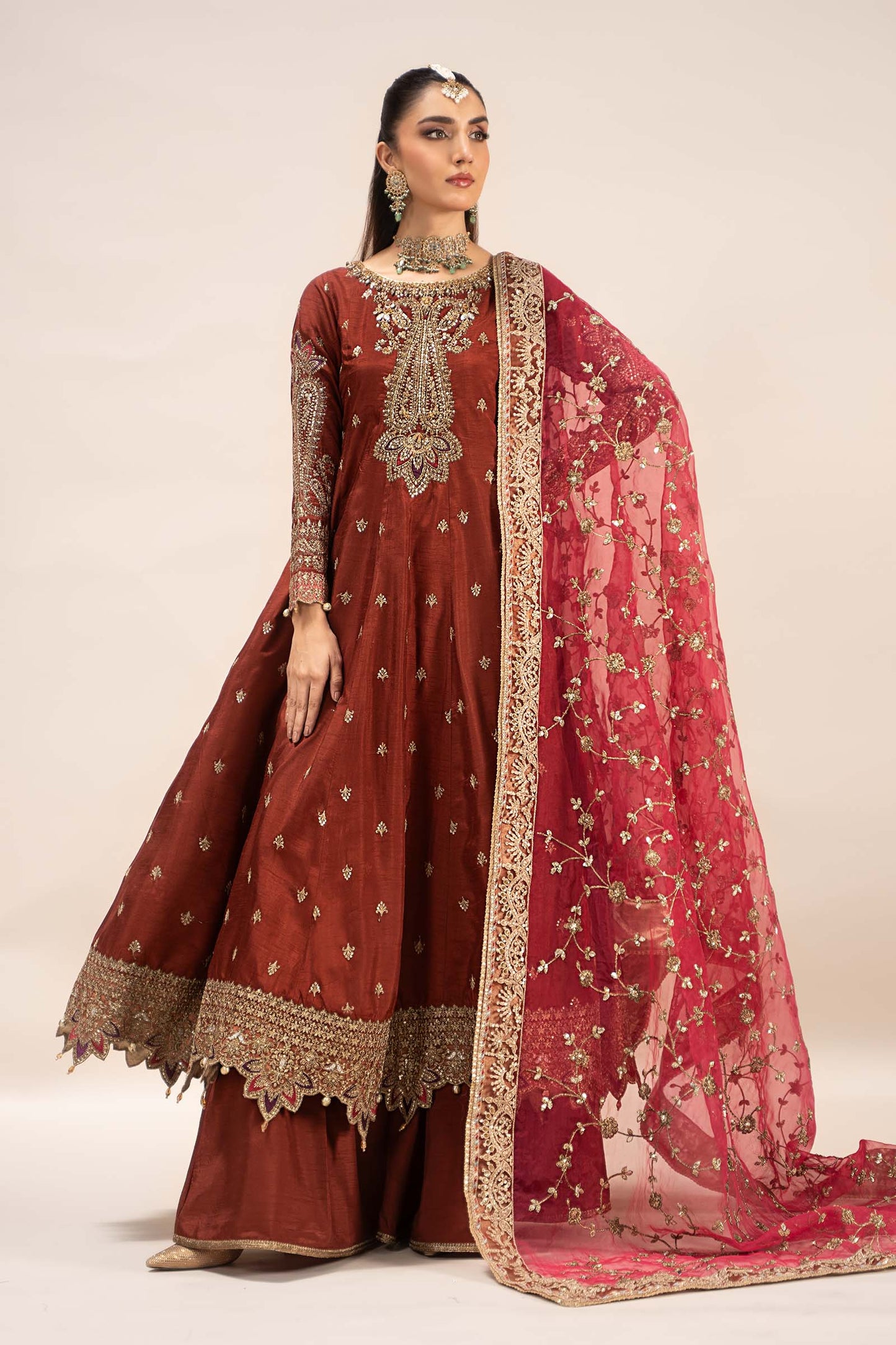 3 Piece Embroidered Raw Silk Suit