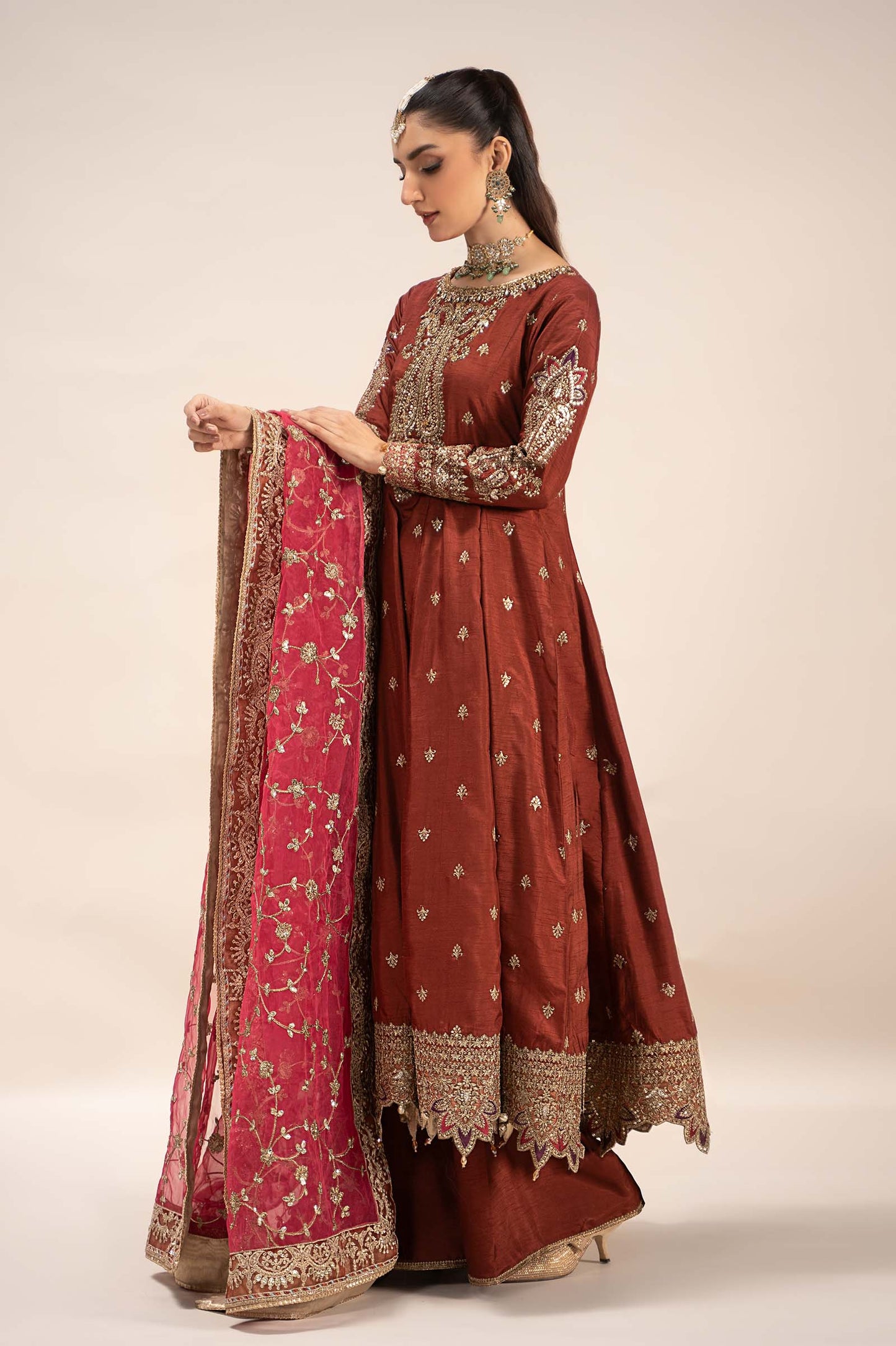 3 Piece Embroidered Raw Silk Suit