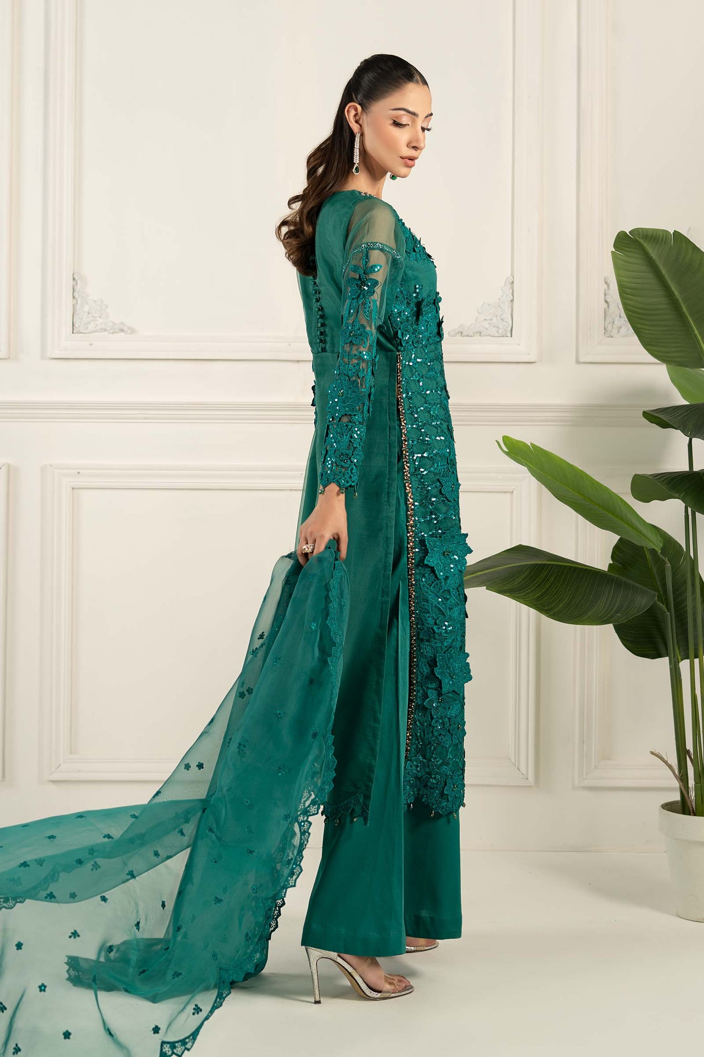 3 Piece Embroidered Organza Suit