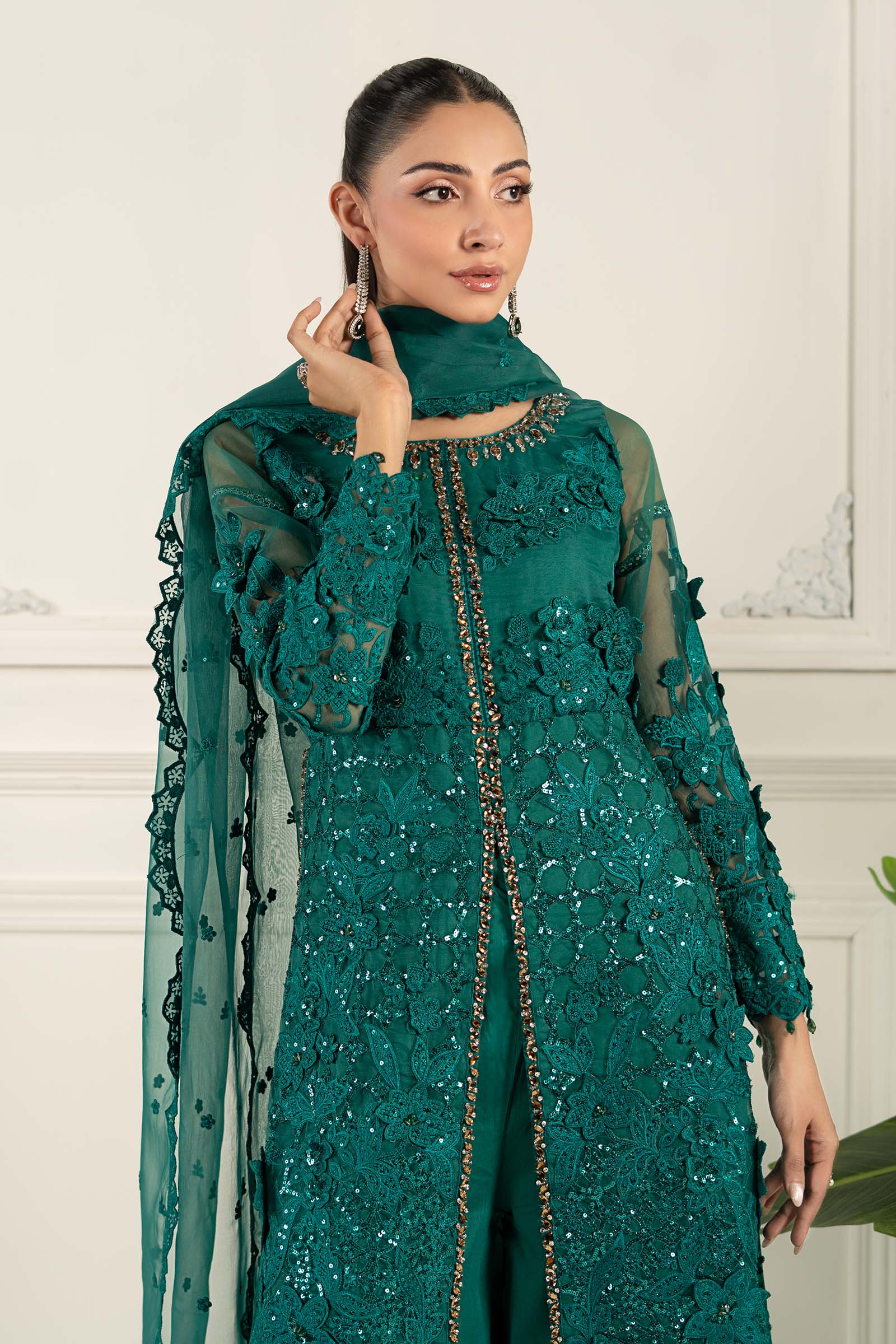 3 Piece Embroidered Organza Suit