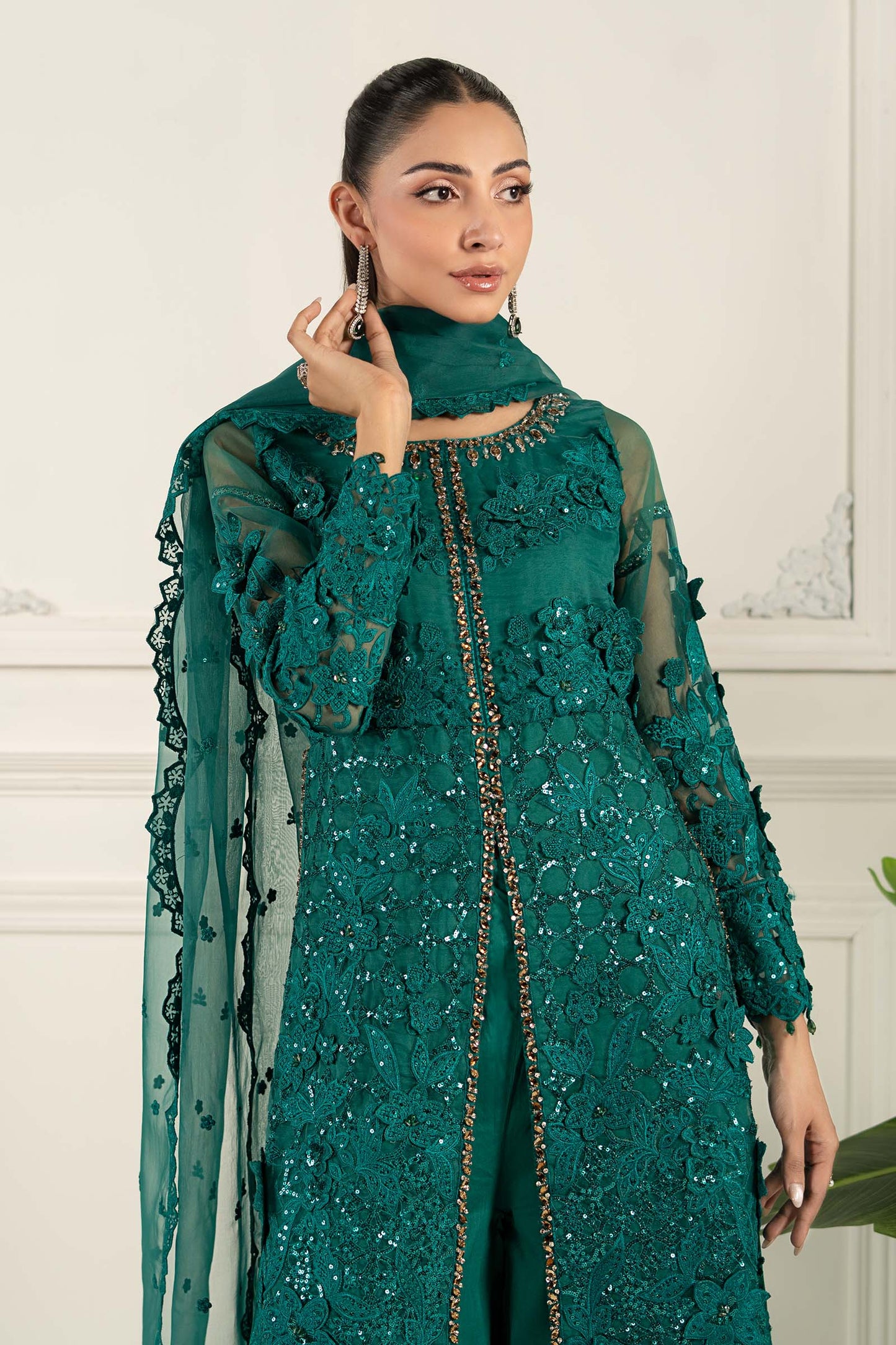 3 Piece Embroidered Organza Suit