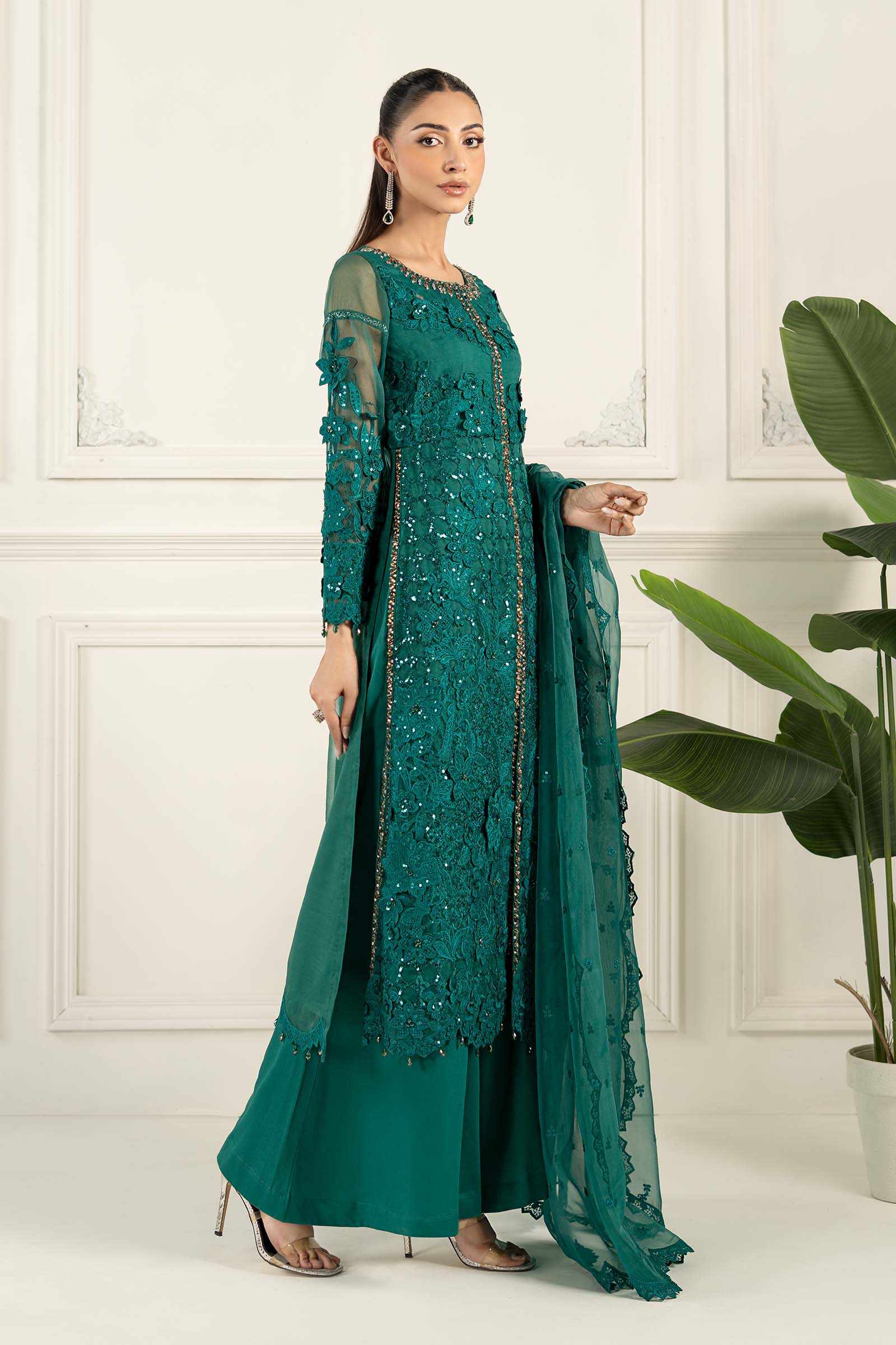 3 Piece Embroidered Organza Suit