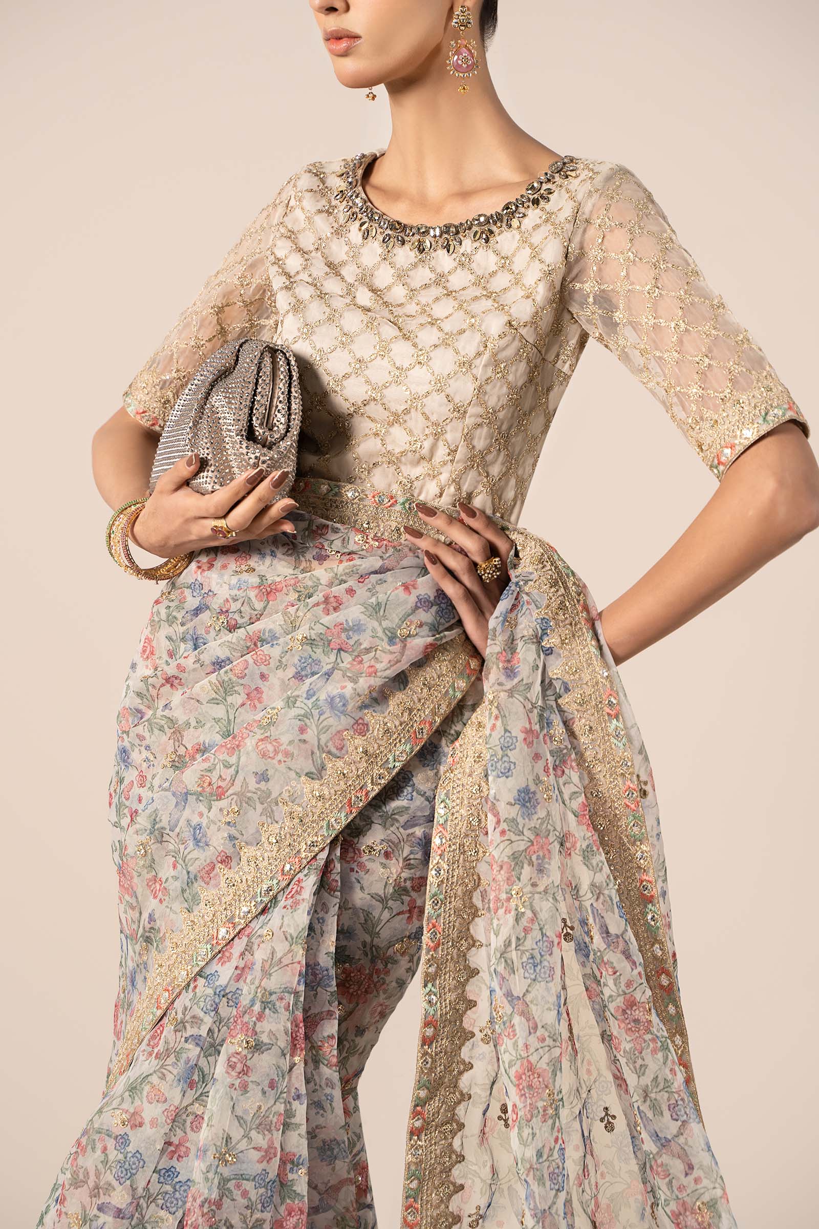 Embroidered Organza Saree