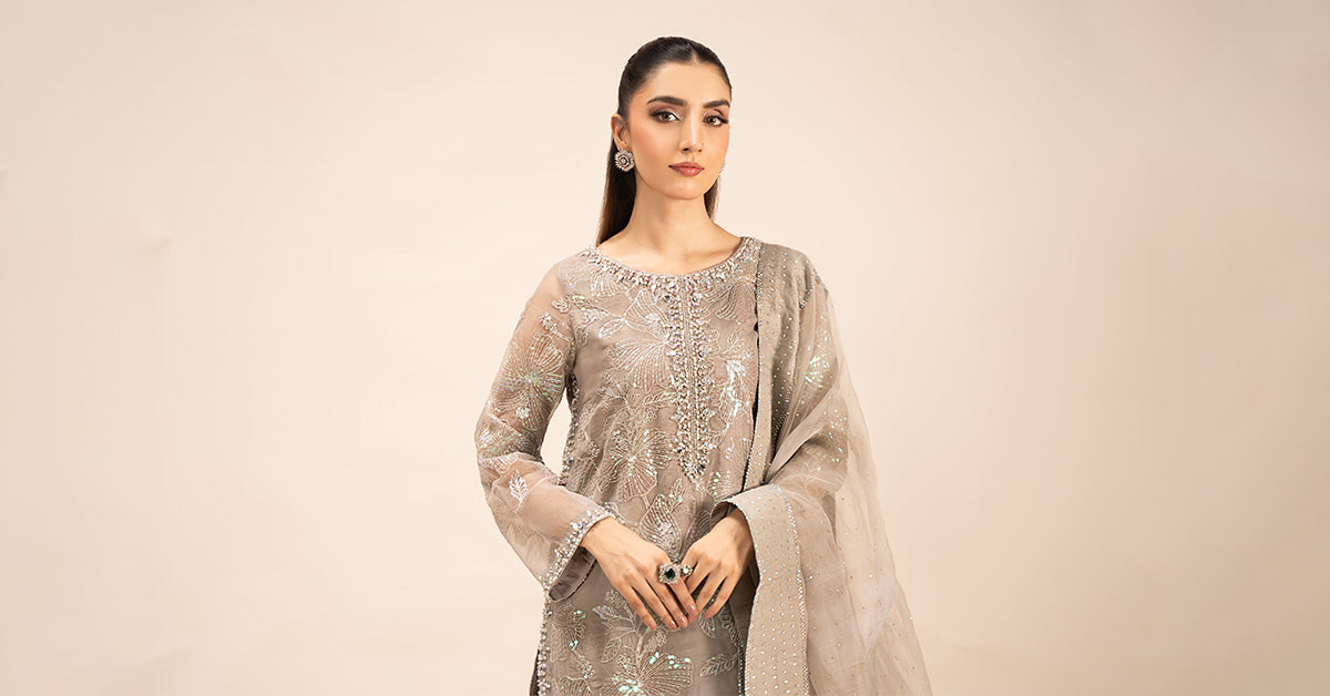 3 Piece Embroidered Organza Suit