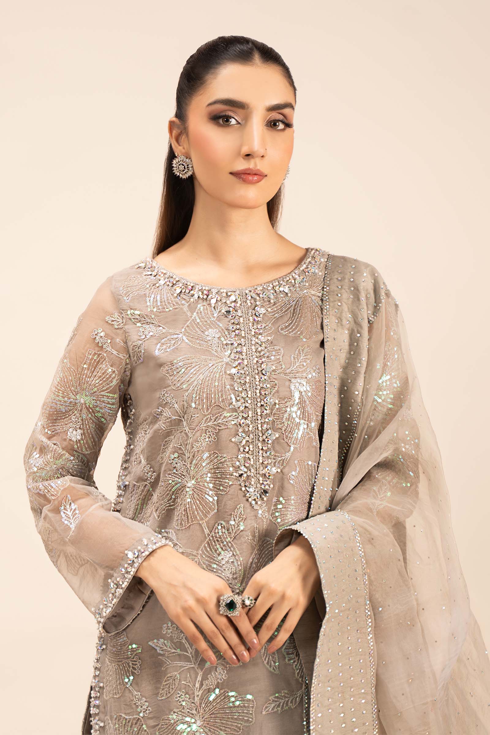 3 Piece Embroidered Organza Suit
