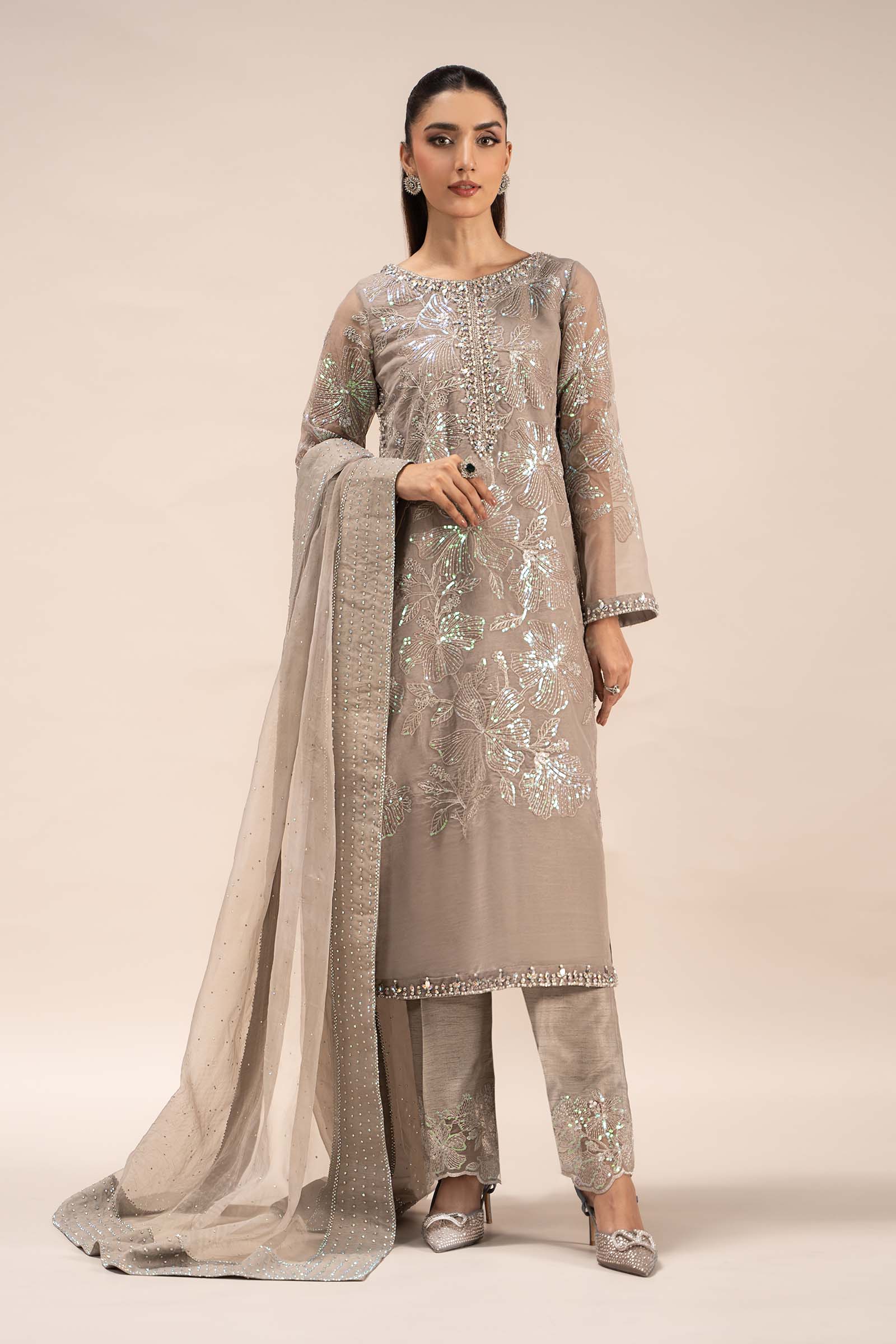 3 Piece Embroidered Organza Suit