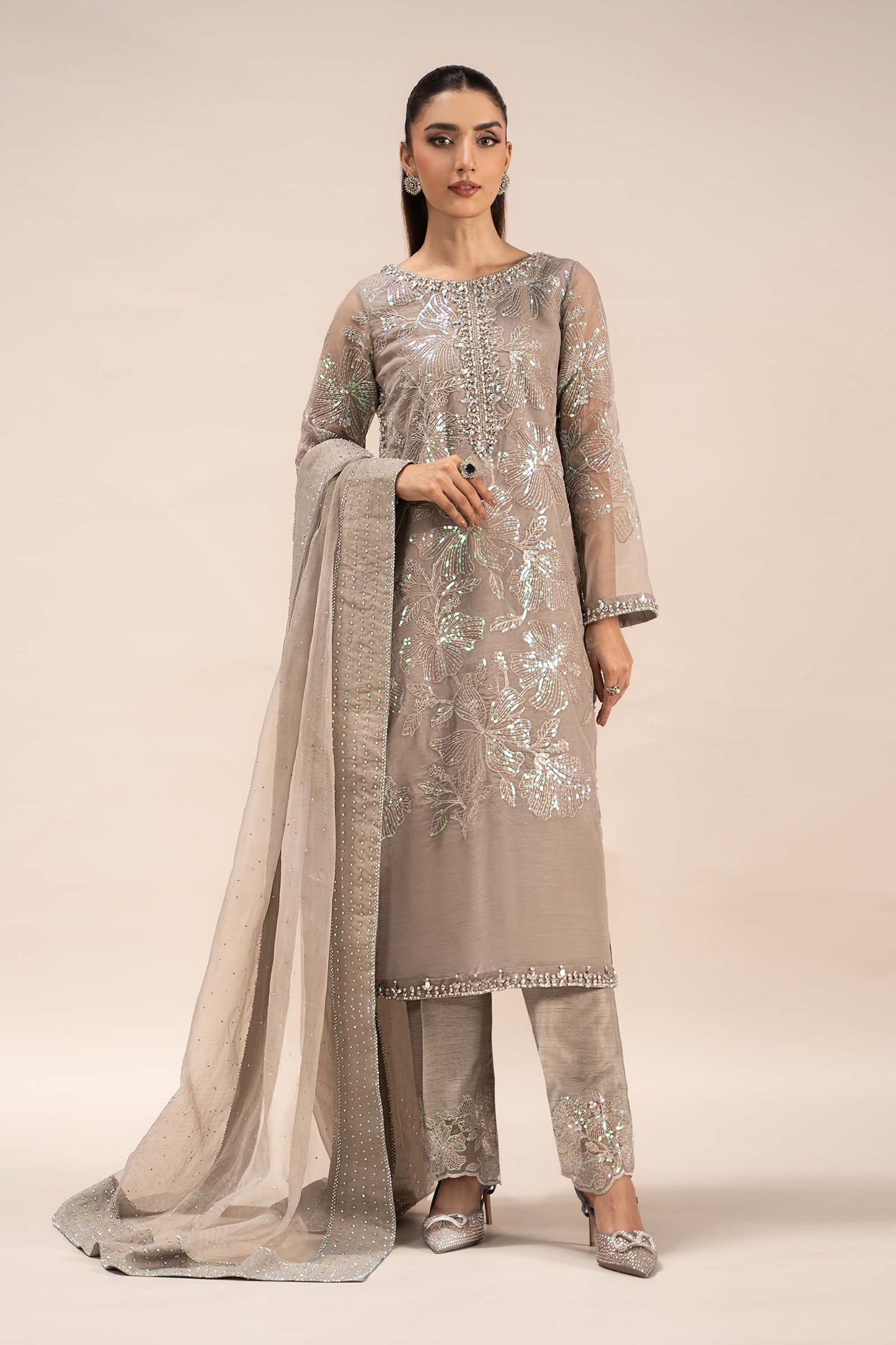 3 Piece Embroidered Organza Suit