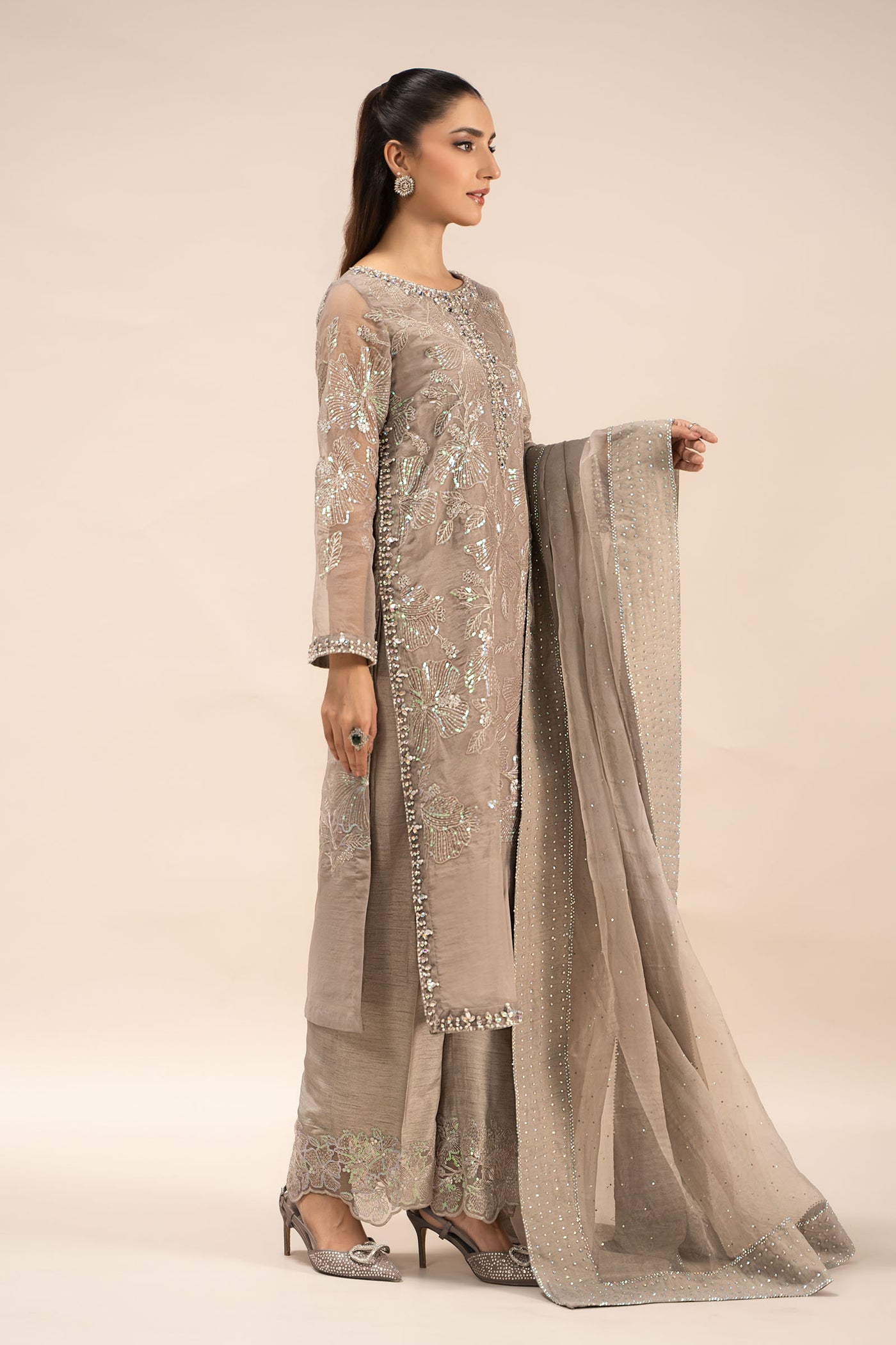3 Piece Embroidered Organza Suit