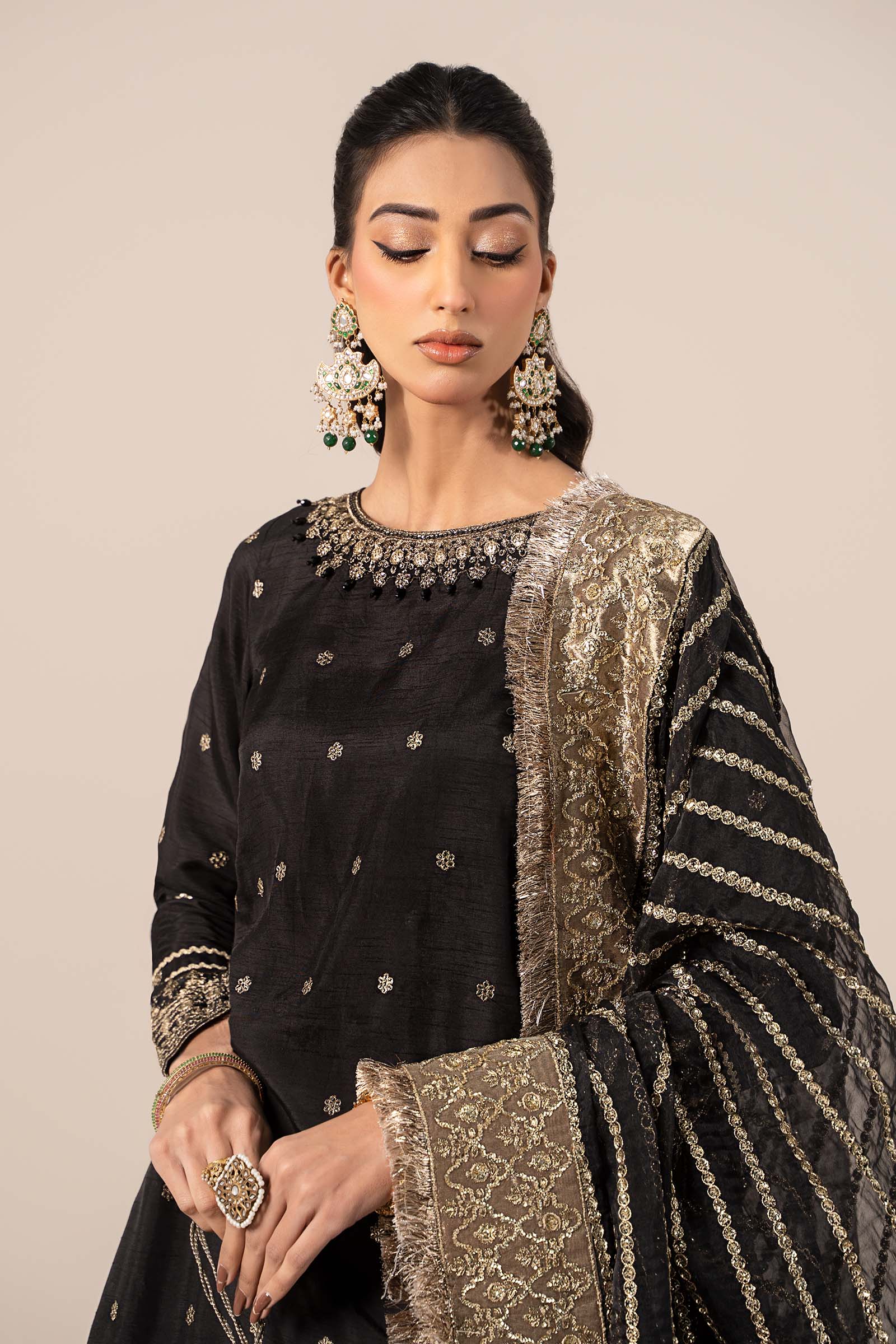 3 Piece Embroidered Raw Silk Suit
