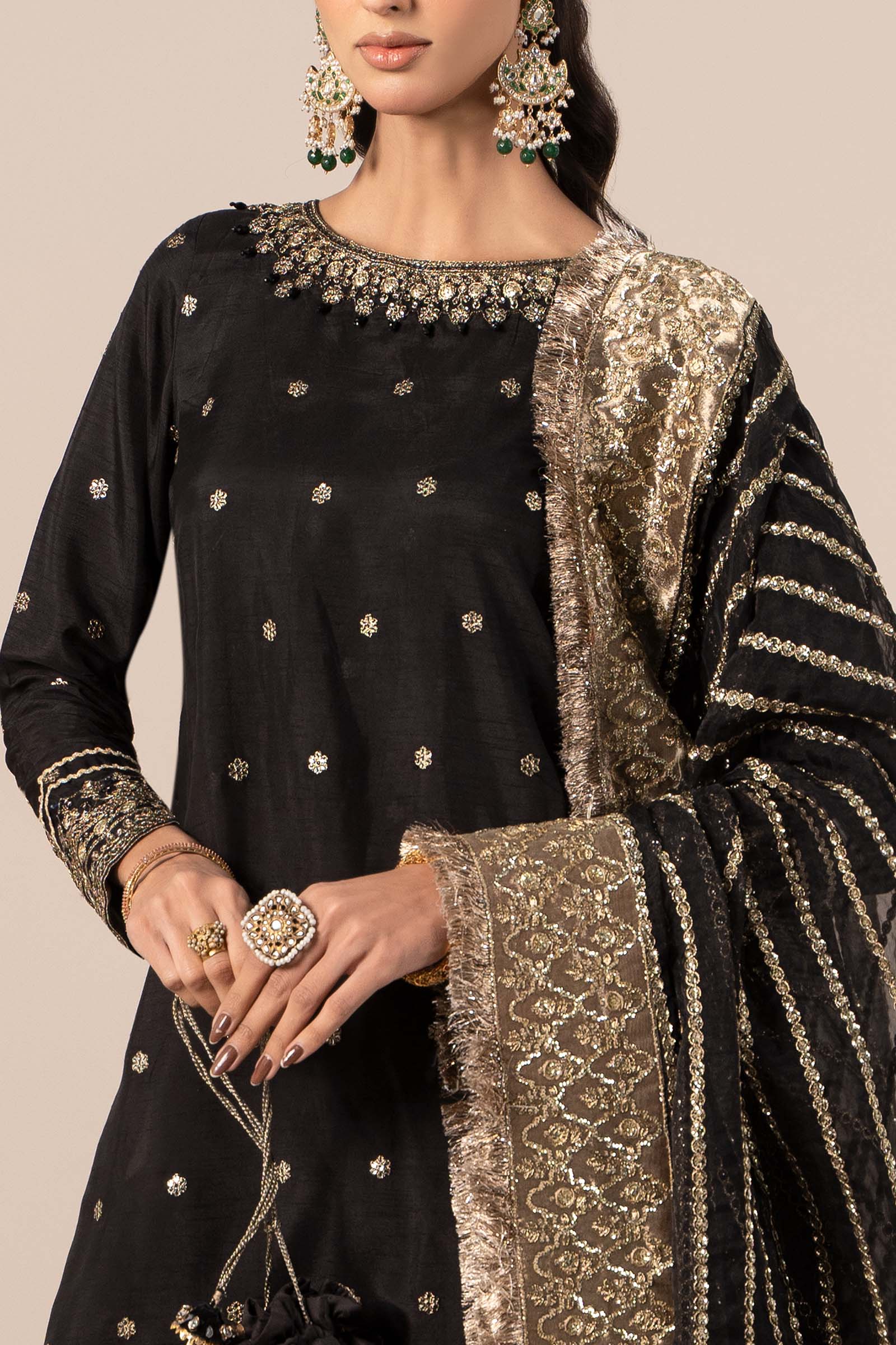 3 Piece Embroidered Raw Silk Suit