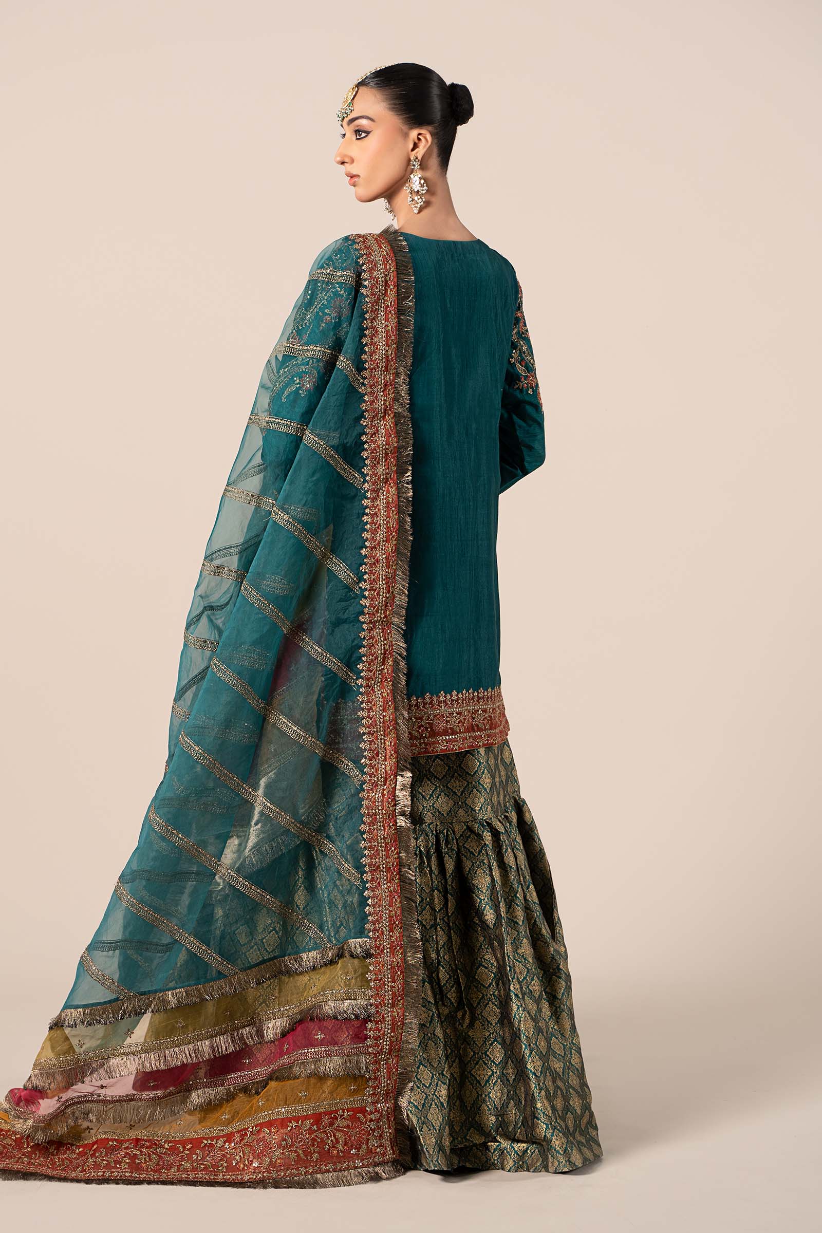 3 Piece Embroidered Raw Silk Suit