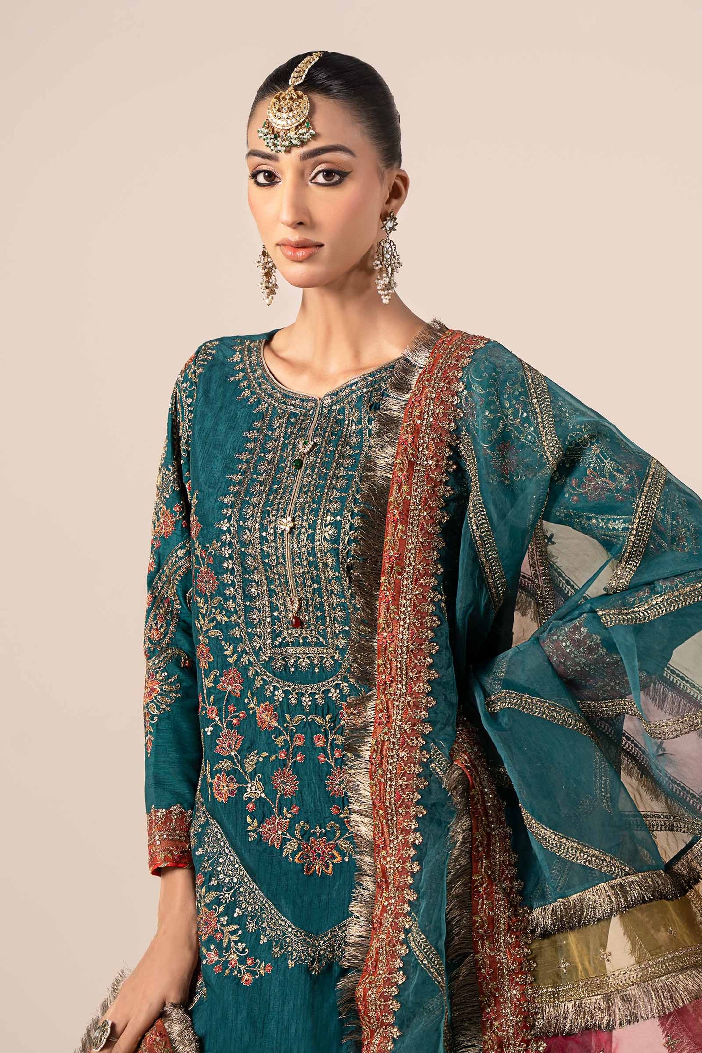 3 Piece Embroidered Raw Silk Suit