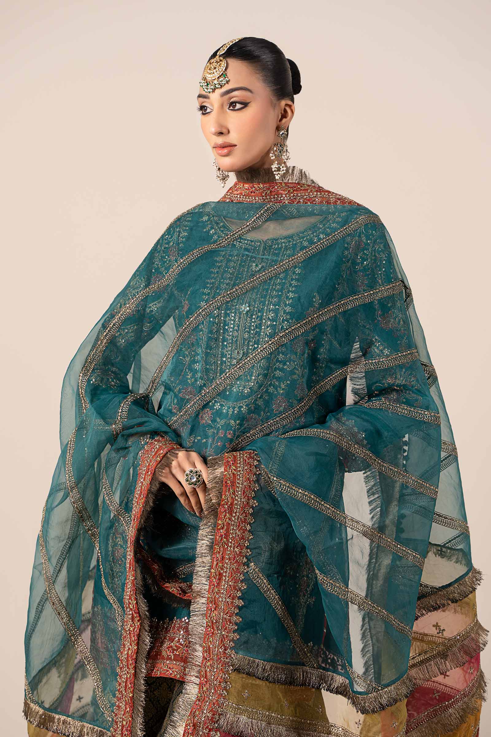 3 Piece Embroidered Raw Silk Suit