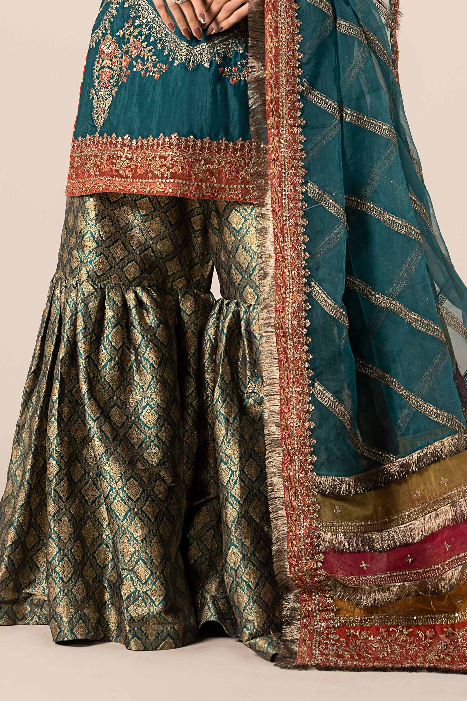 3 Piece Embroidered Raw Silk Suit