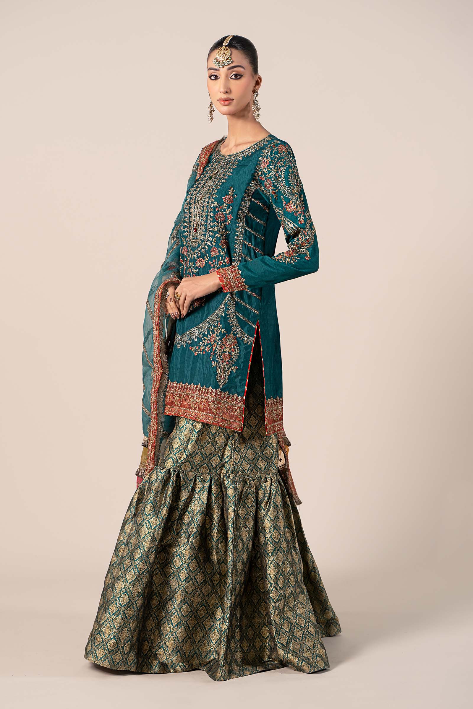 3 Piece Embroidered Raw Silk Suit