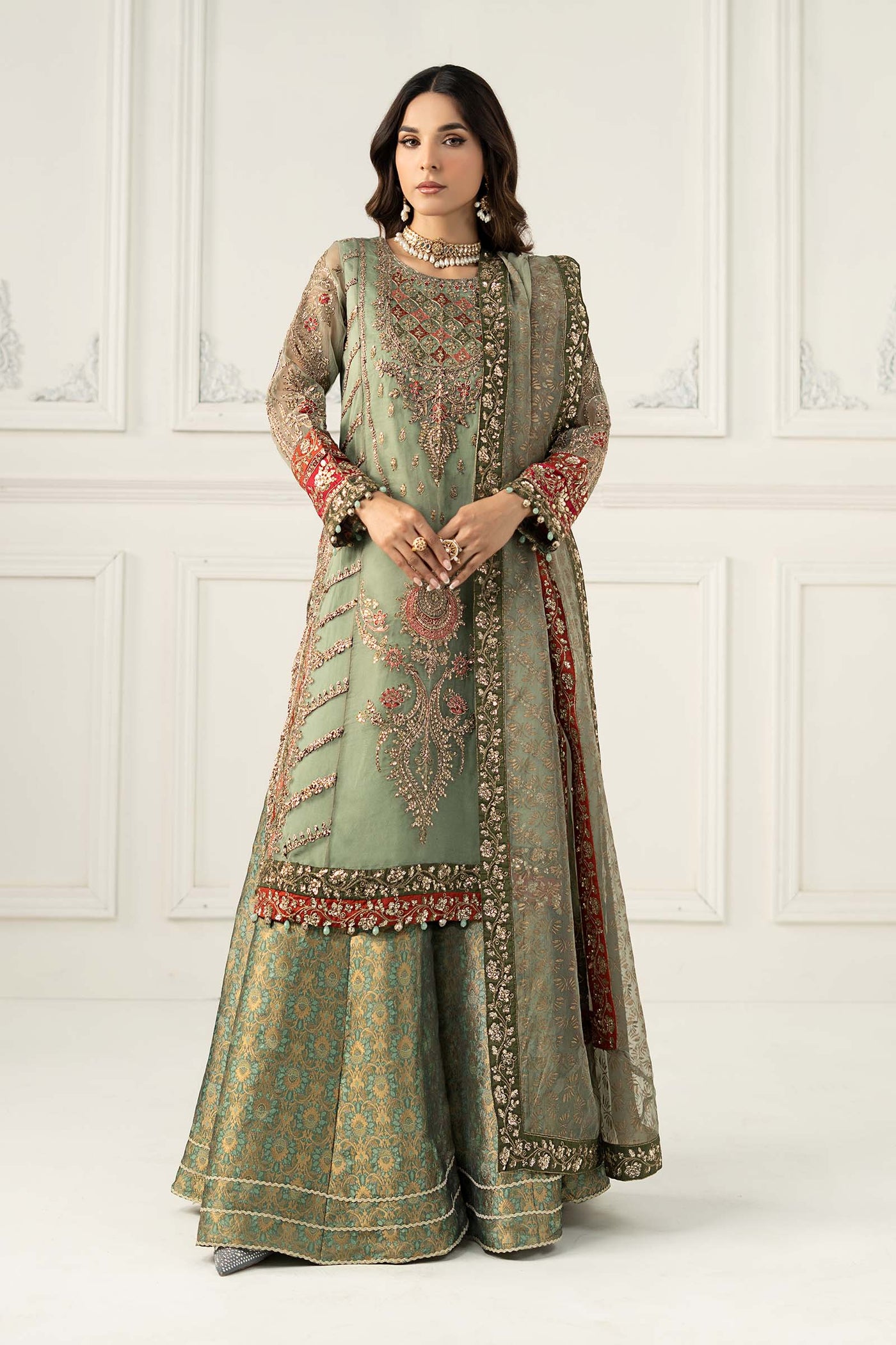 3 Piece Embroidered Organza Suit