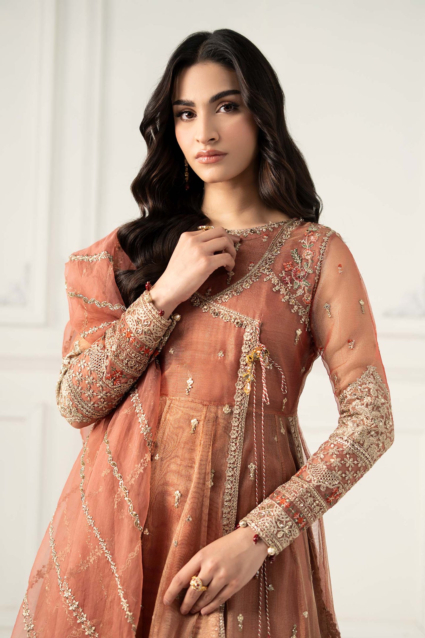 3 Piece Embroidered Zari Net Suit