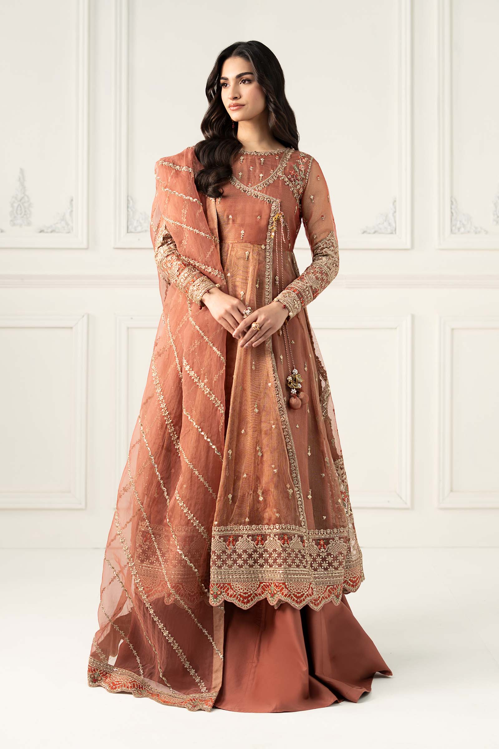 3 Piece Embroidered Zari Net Suit